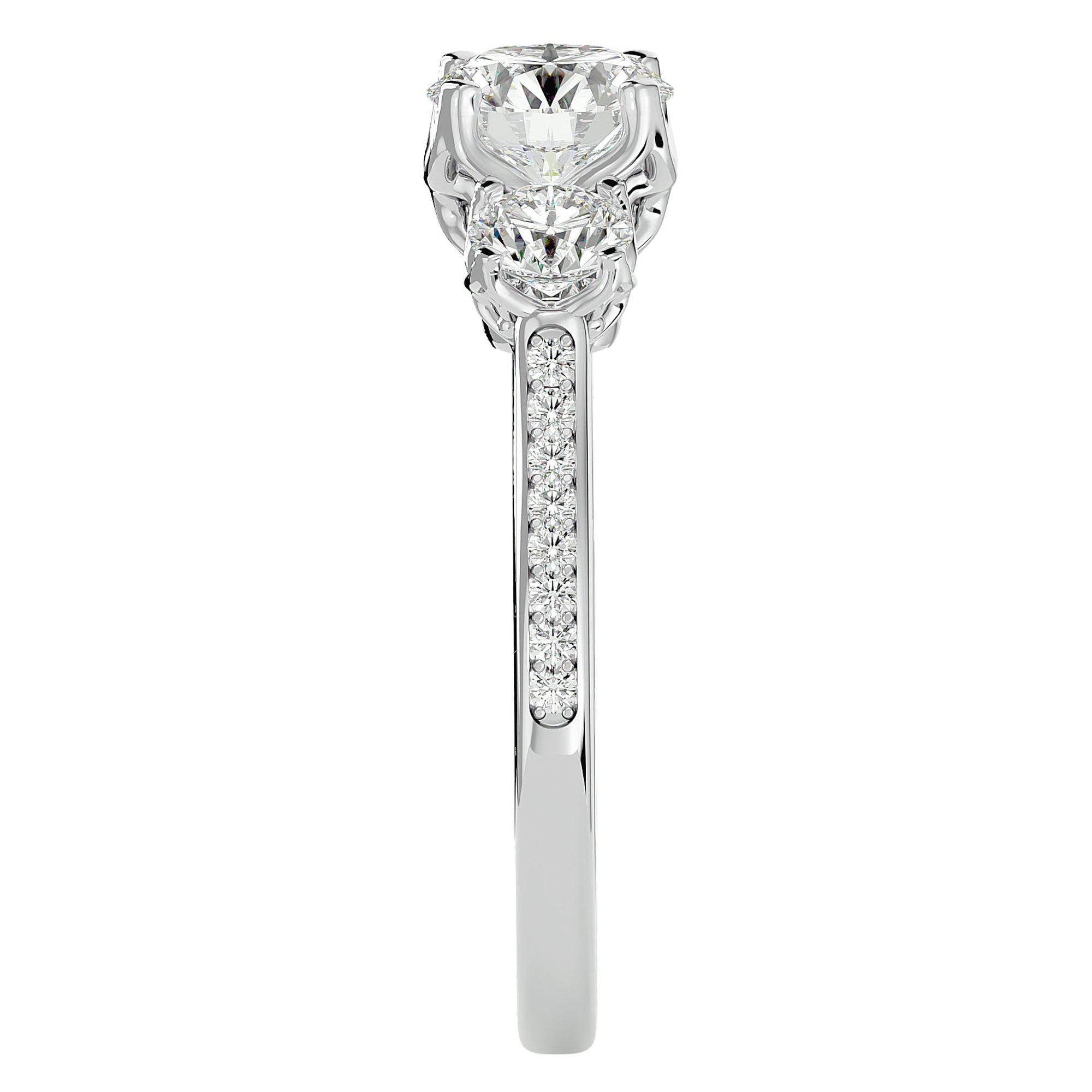 Inel de Logodnă din Aur 14k cu Trei Moissanite Solitaire Pavè de 1.80 ct din 14k Aur Alb - Castelo.ro