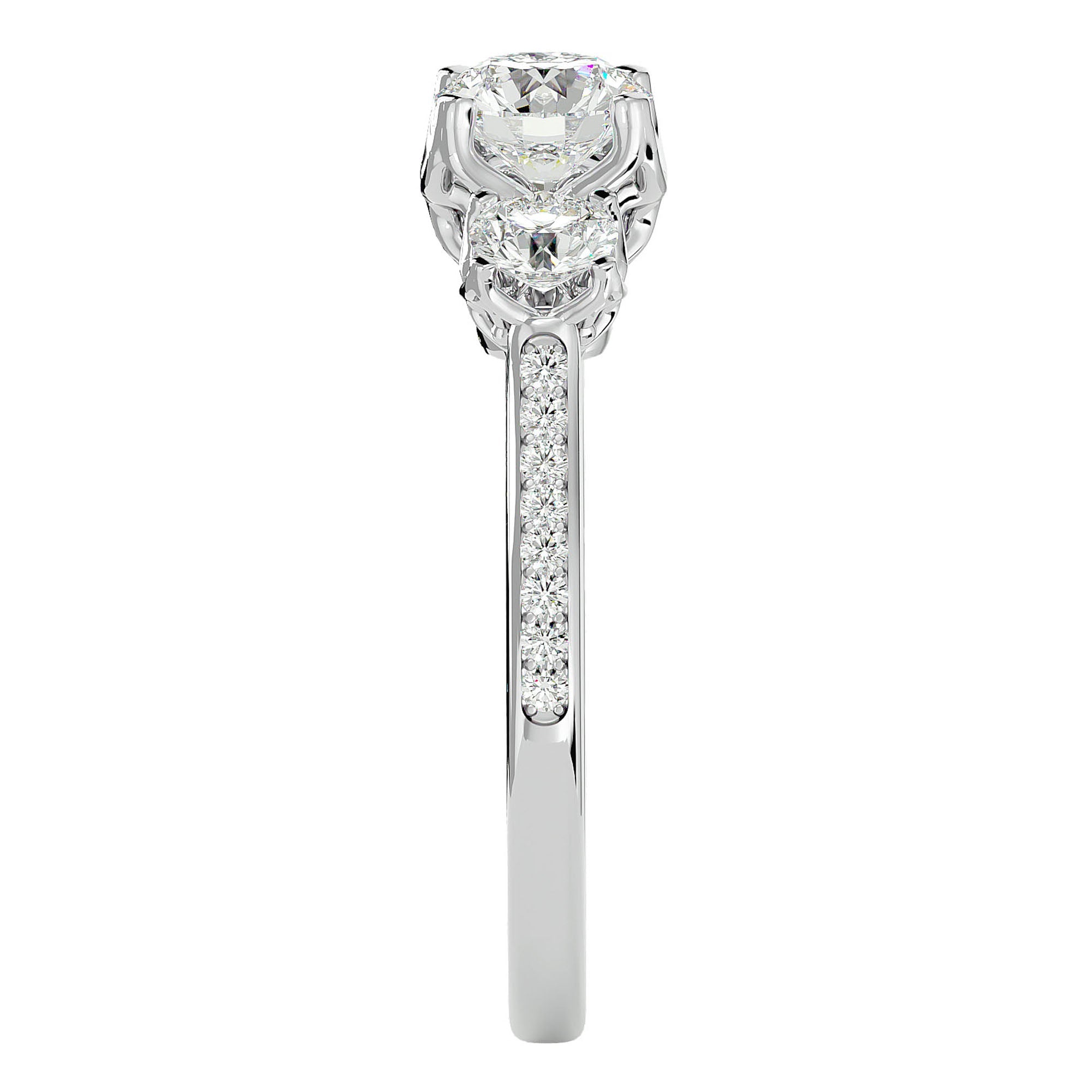 Inel de Logodnă din Aur 14k cu Trei Diamante Naturale Pavè de 1.80 ct din 14k Aur Alb - Castelo.ro