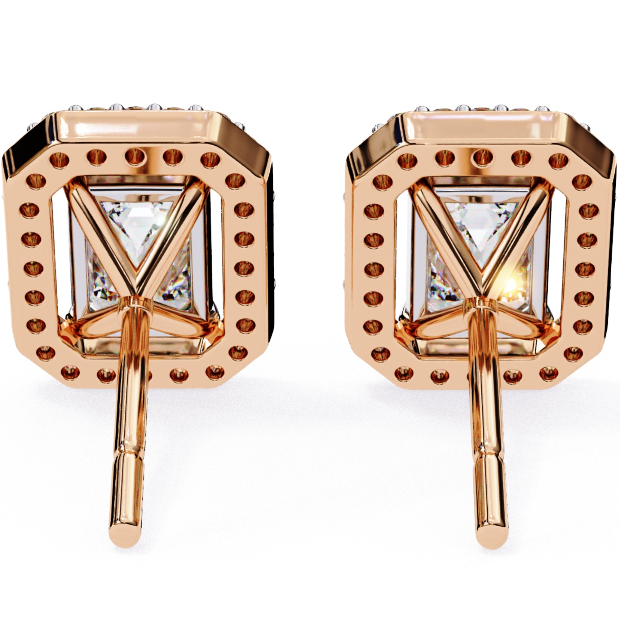 Cercei Stud Louvre Radiant cu Diamante Create în Laborator de 0.86 ct din 18K Aur Roz - Castelo.ro