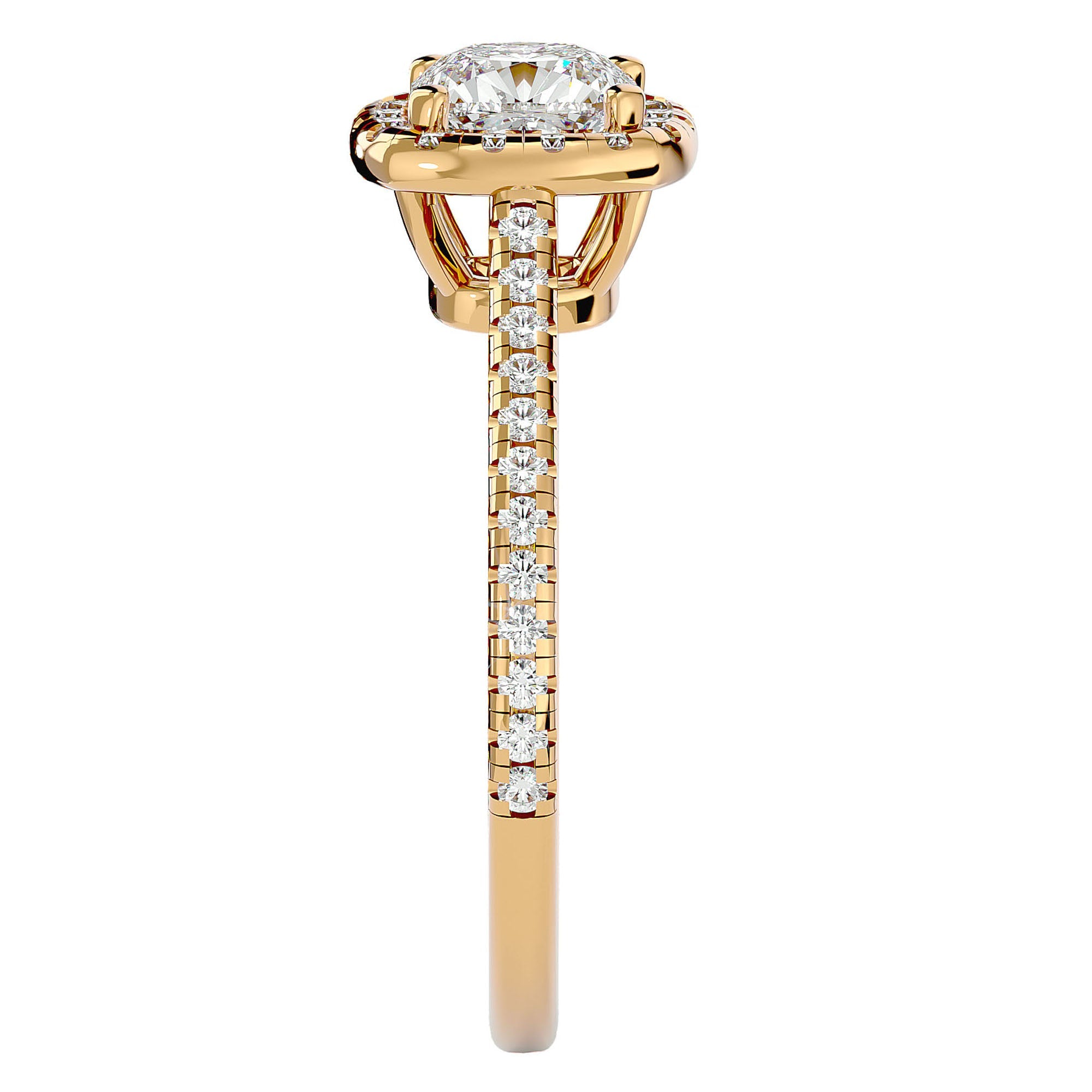 Inel de Logodnă Halo Pavé din Aur 14k cu Moissanite de 1.79 ct din 14k Aur Galben - Castelo.ro