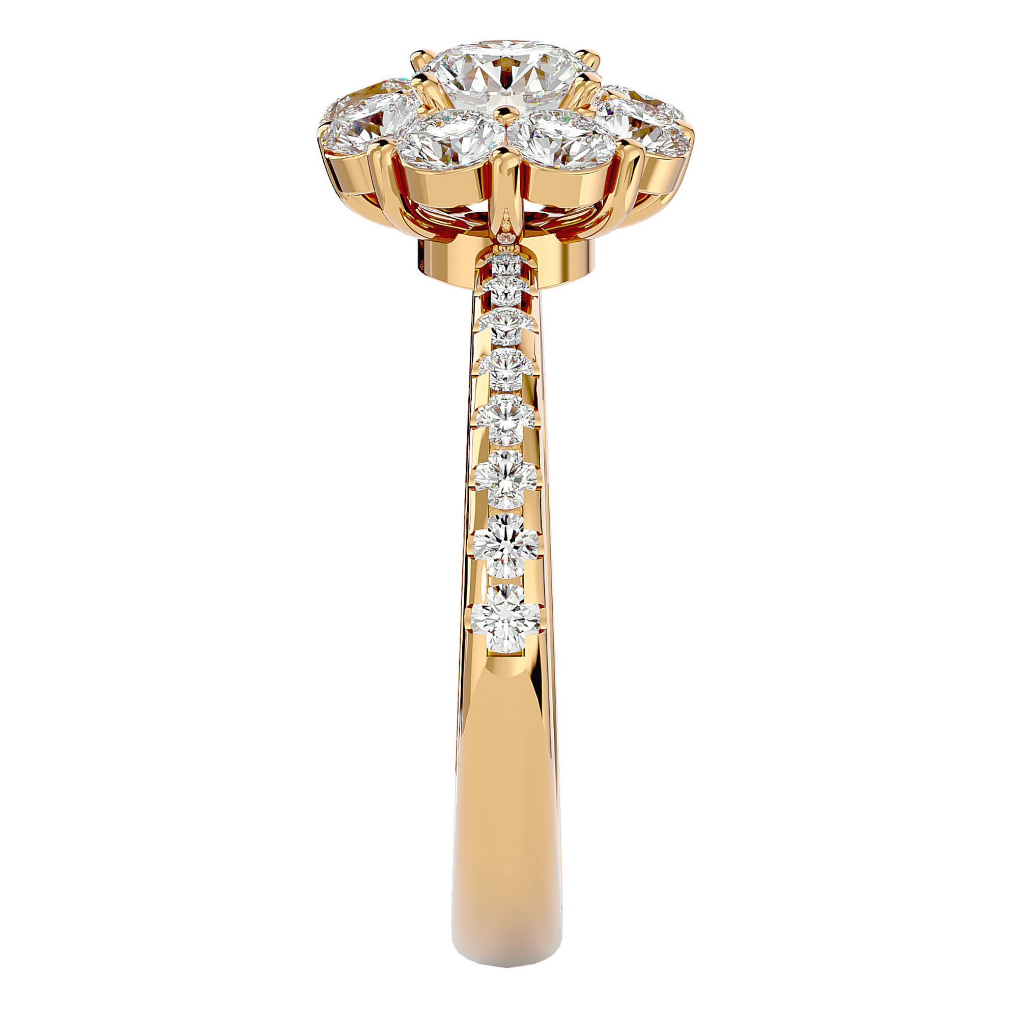 Inel de Logodnă Fleur cu Moissanite Halo Pavé de 1.64 ct din 18k Aur Galben - Castelo.ro