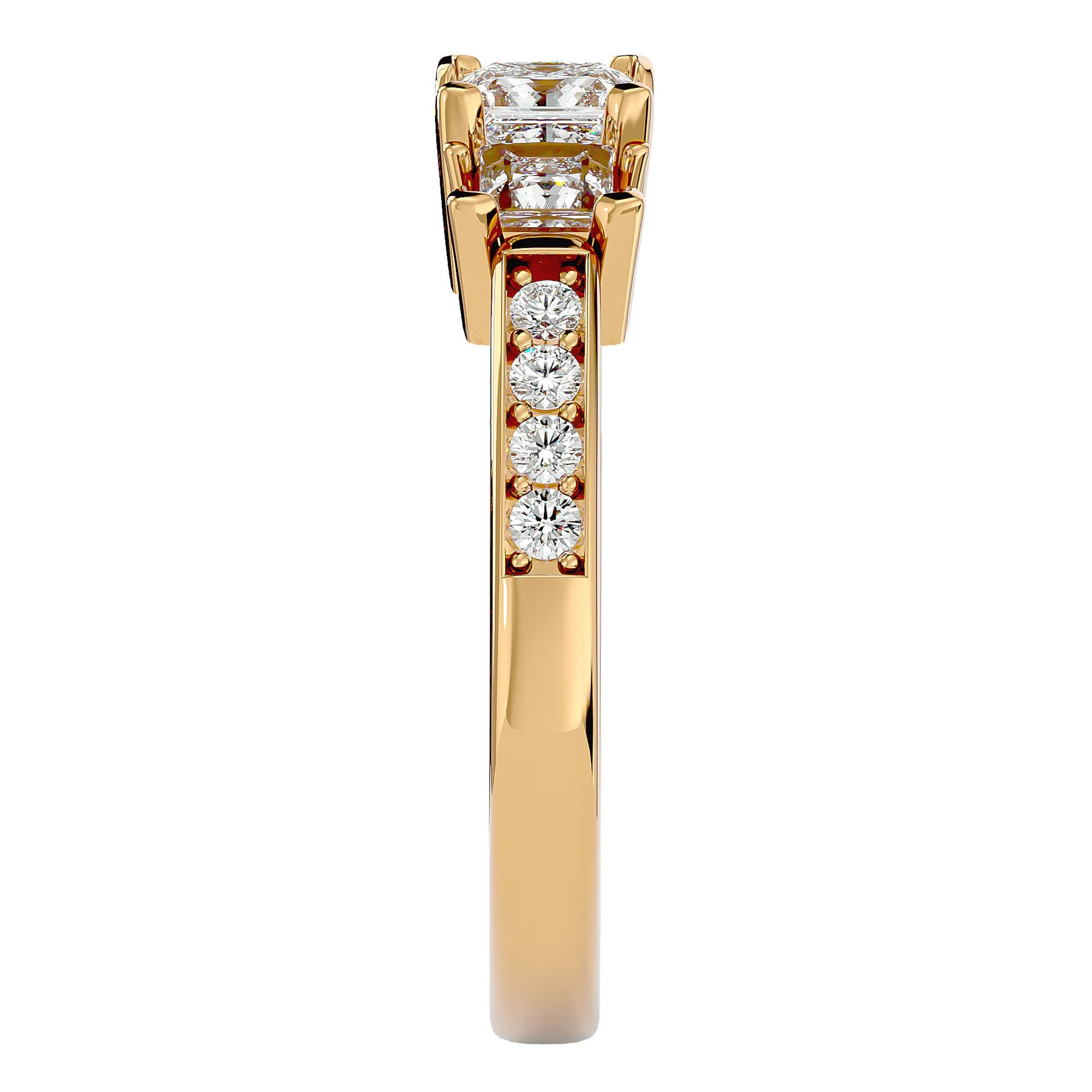 Inel de Logodnă Trei Diamante Naturale Pavè de 1.28 ct din 18k Aur Galben - Castelo.ro