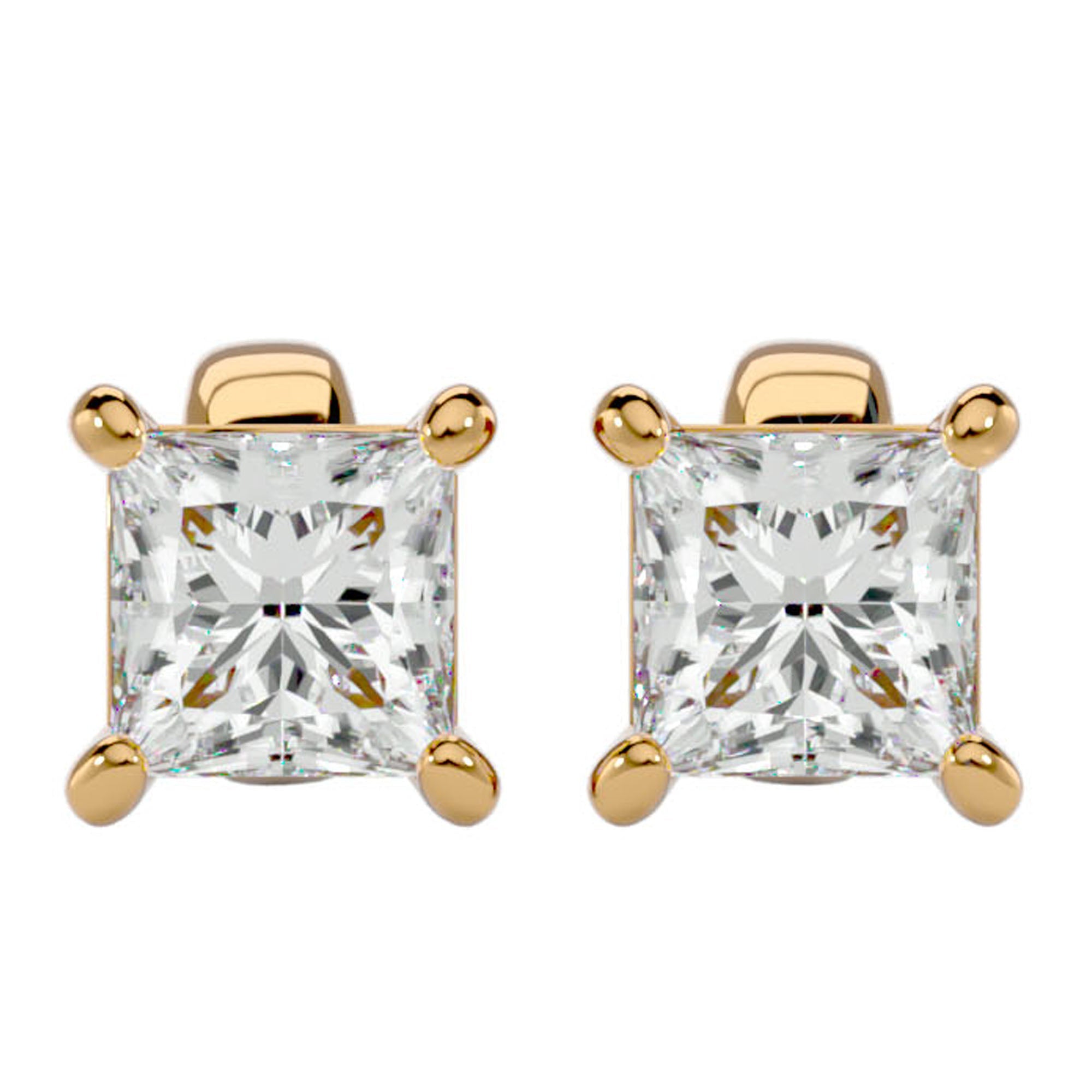 Cercei Stud Montură Prințesă din Aur 14k cu Diamant Natural de 1 ct din 14k Aur Galben - Castelo.ro