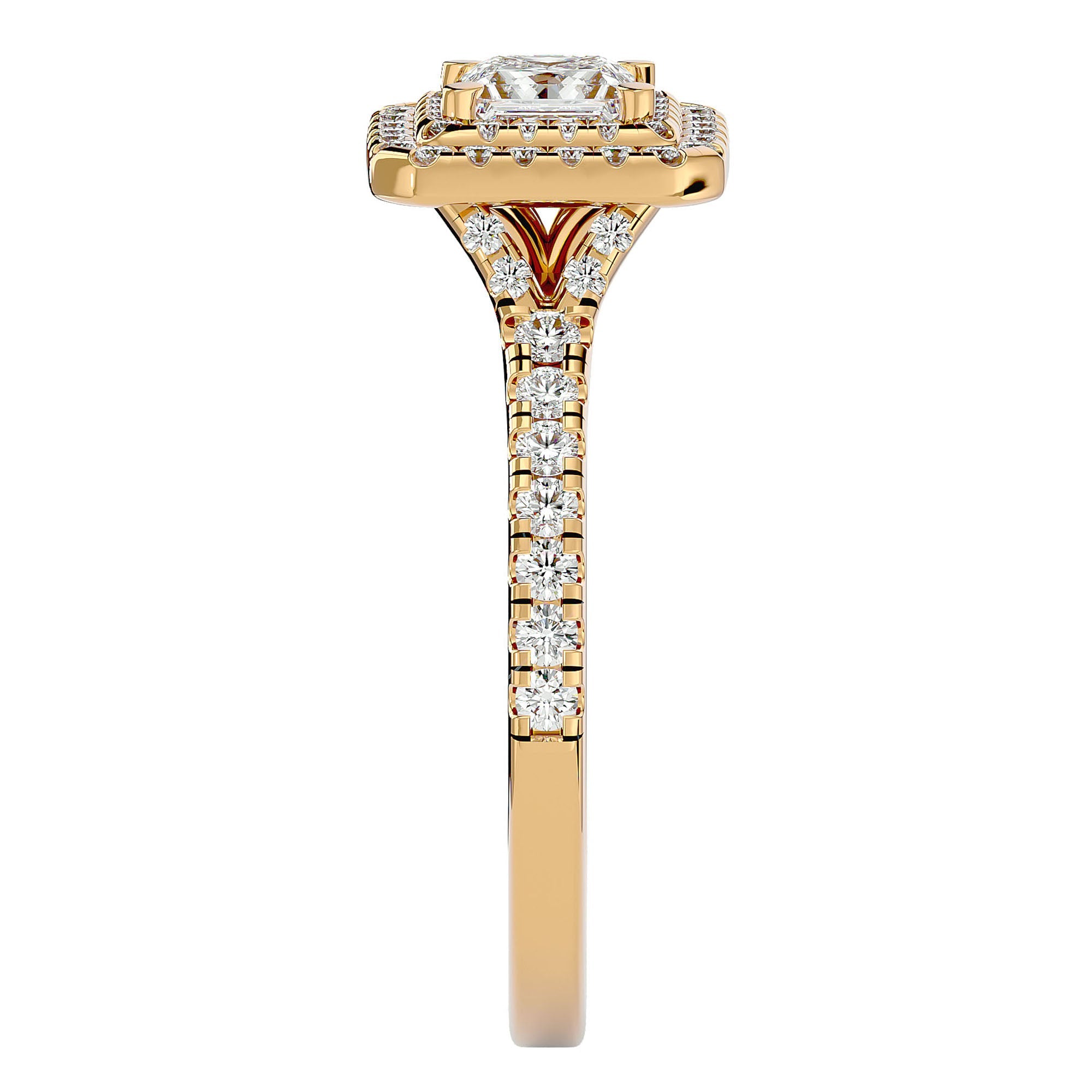 Inel Tăietură Princess Si Cadru Halo din Aur 14k cu Diamante Create în Laborator de 0.95 ct din 14k Aur Galben - Castelo.ro