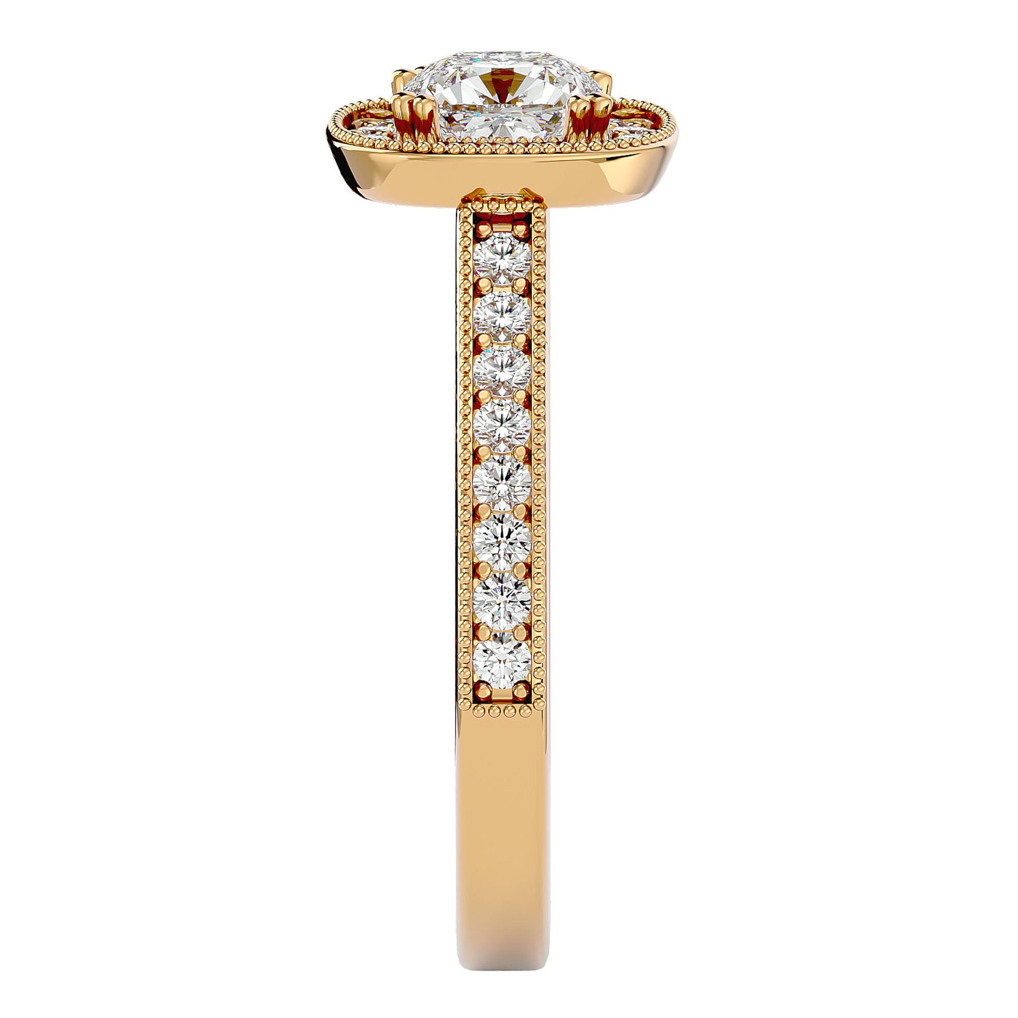 Inel de Logodnă Halo Pavé din Aur 14k cu Diamante Create în Laborator de 1.92 ct din 18k Aur Galben - Castelo.ro