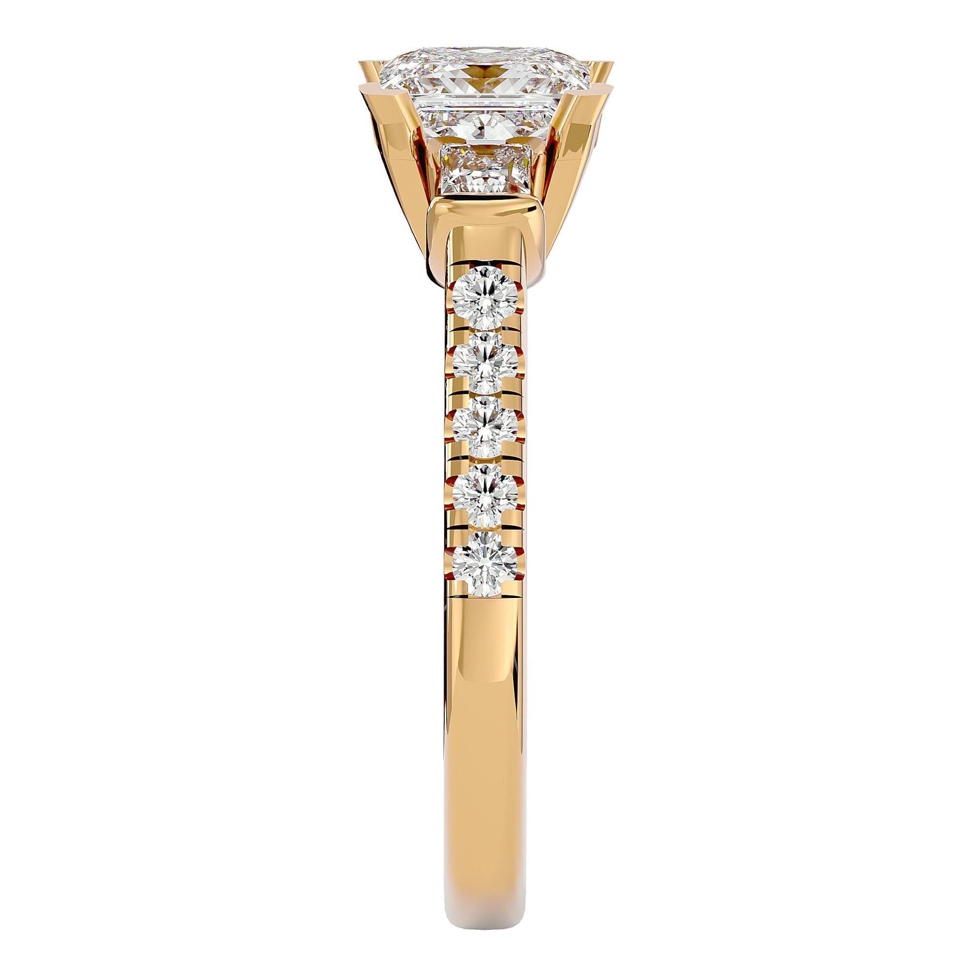 Inel de Logodnă cu Trei Moissanite In Forma De Prințesă de 1.72 ct din 18k Aur Galben - Castelo.ro