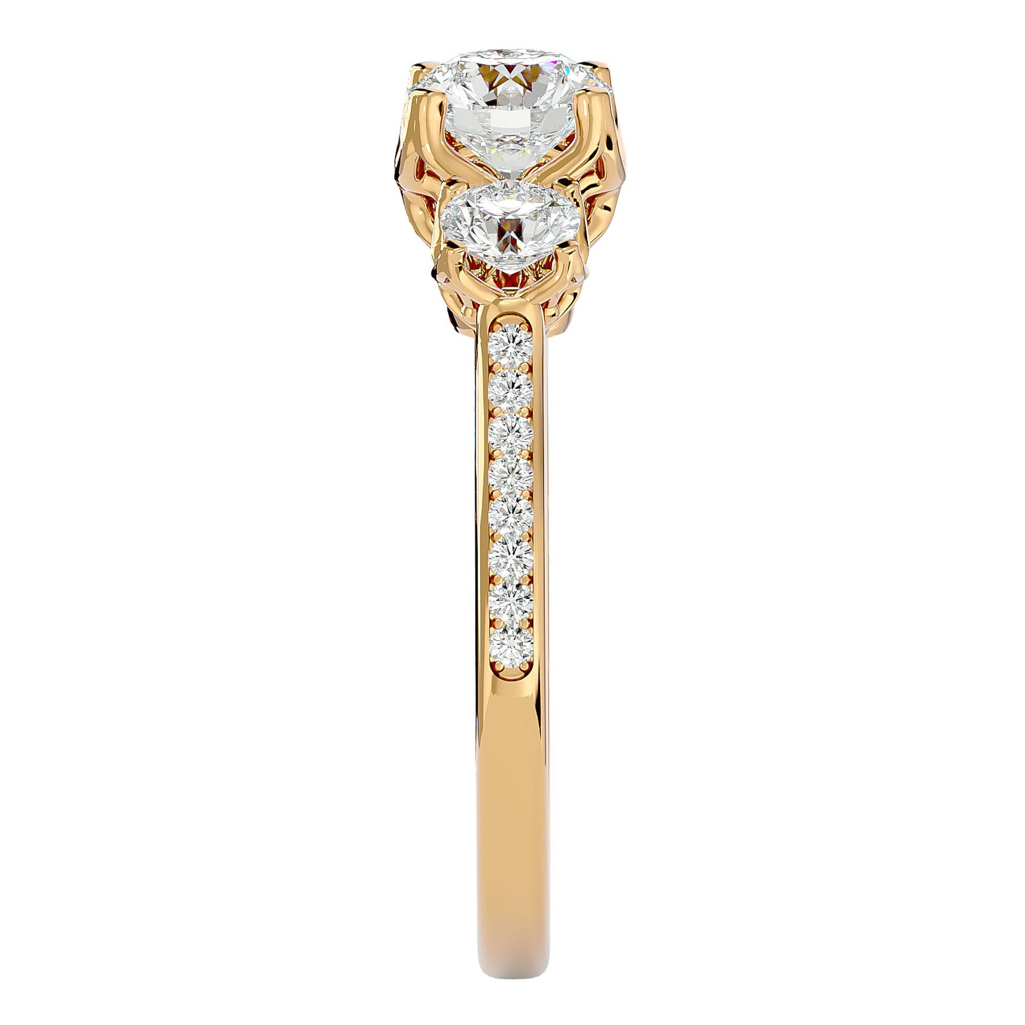 Inel de Logodnă cu Trei Diamante Naturale Pavè de 1.80 ct din 18k Aur Galben - Castelo.ro
