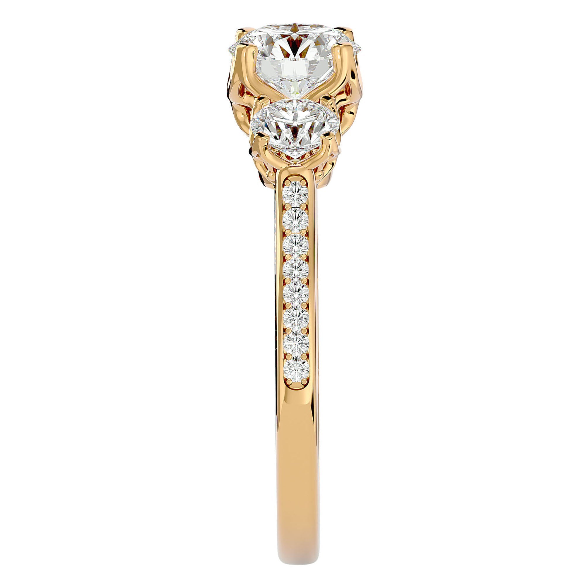 Inel de Logodnă cu Trei Diamante Naturale Solitaire Pavè de 1.80 ct din 18k Aur Galben - Castelo.ro