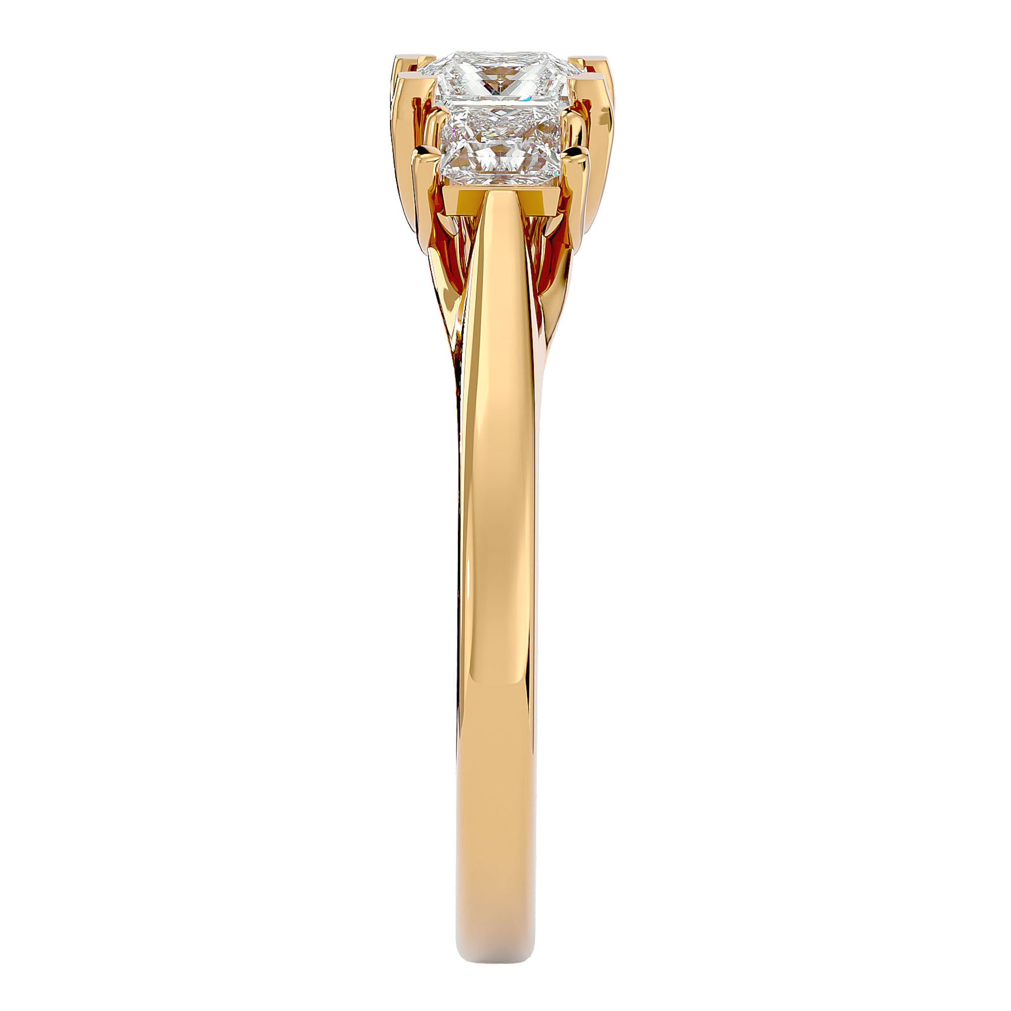 Inel de Logodnă Trei Moissanite Cu Tăietură De Prințesă de 0.96 ct din 18k Aur Galben - Castelo.ro