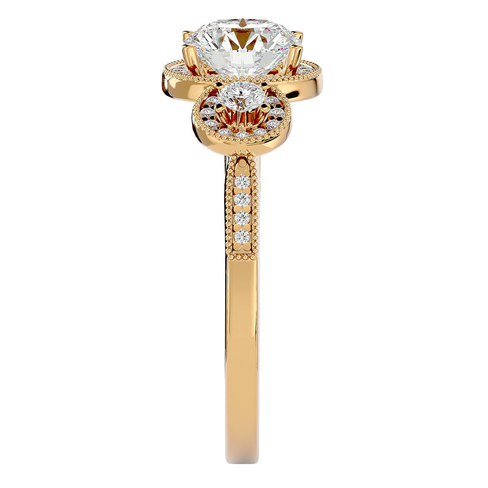 Inel de Logodnă Vintage din Aur 14k Cu Trei Diamante Naturale de 1.43 ct din 14k Aur Galben - Castelo.ro