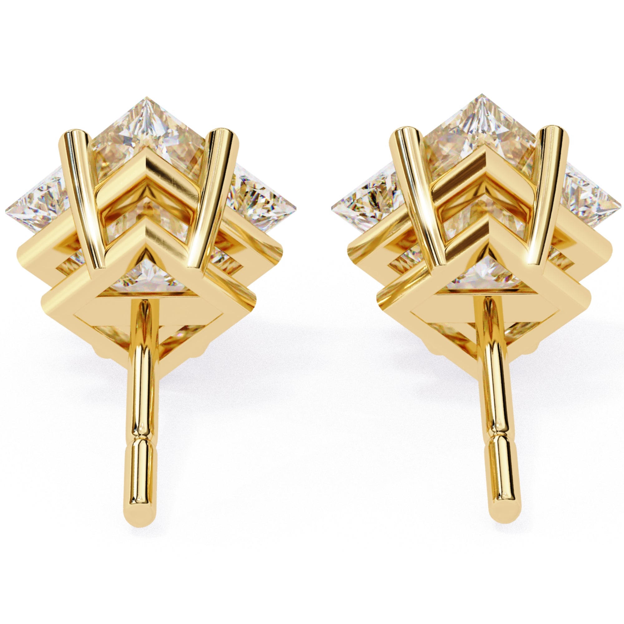 Cercei Stud Cu Diamante Naturale Tăietură Princess de 2 ct din - Castelo.ro
