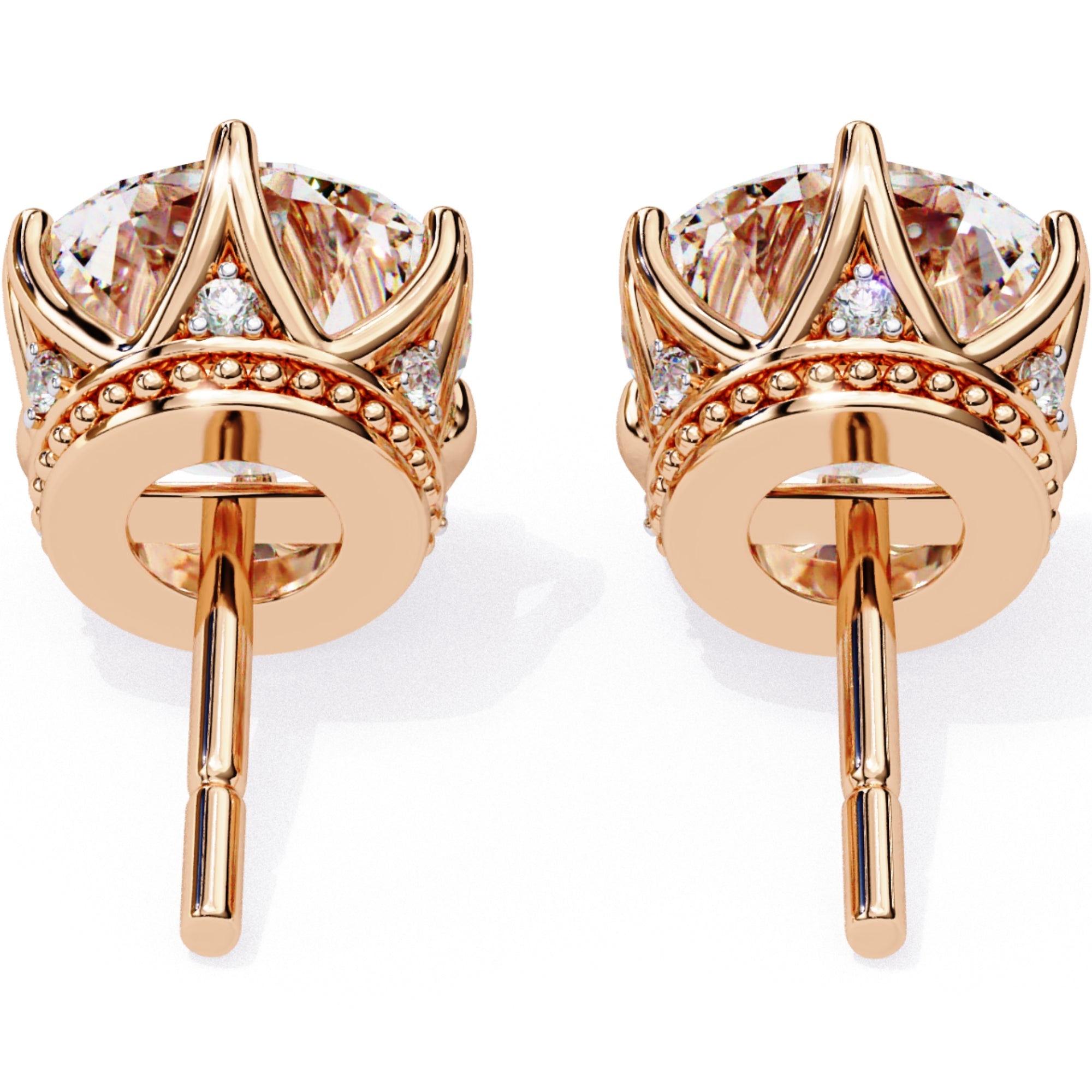Cercei Stud Royal Cu Diamante Naturale Tăietură Briliant de 2.6 ct din 18K Aur Roz - Castelo.ro