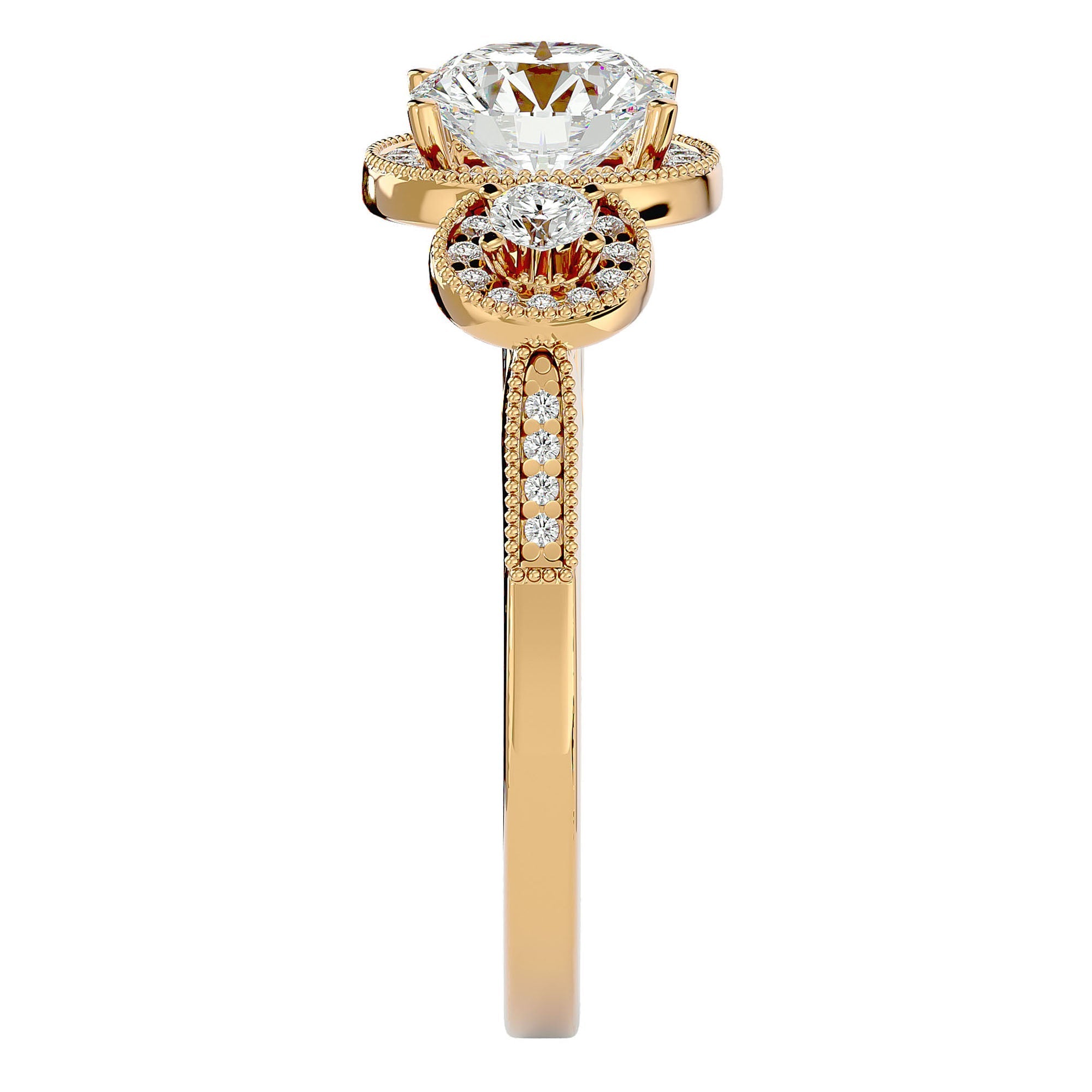 Inel de Logodnă Vintage Cu Trei Moissanite de 1.43 ct din 18k Aur Galben - Castelo.ro