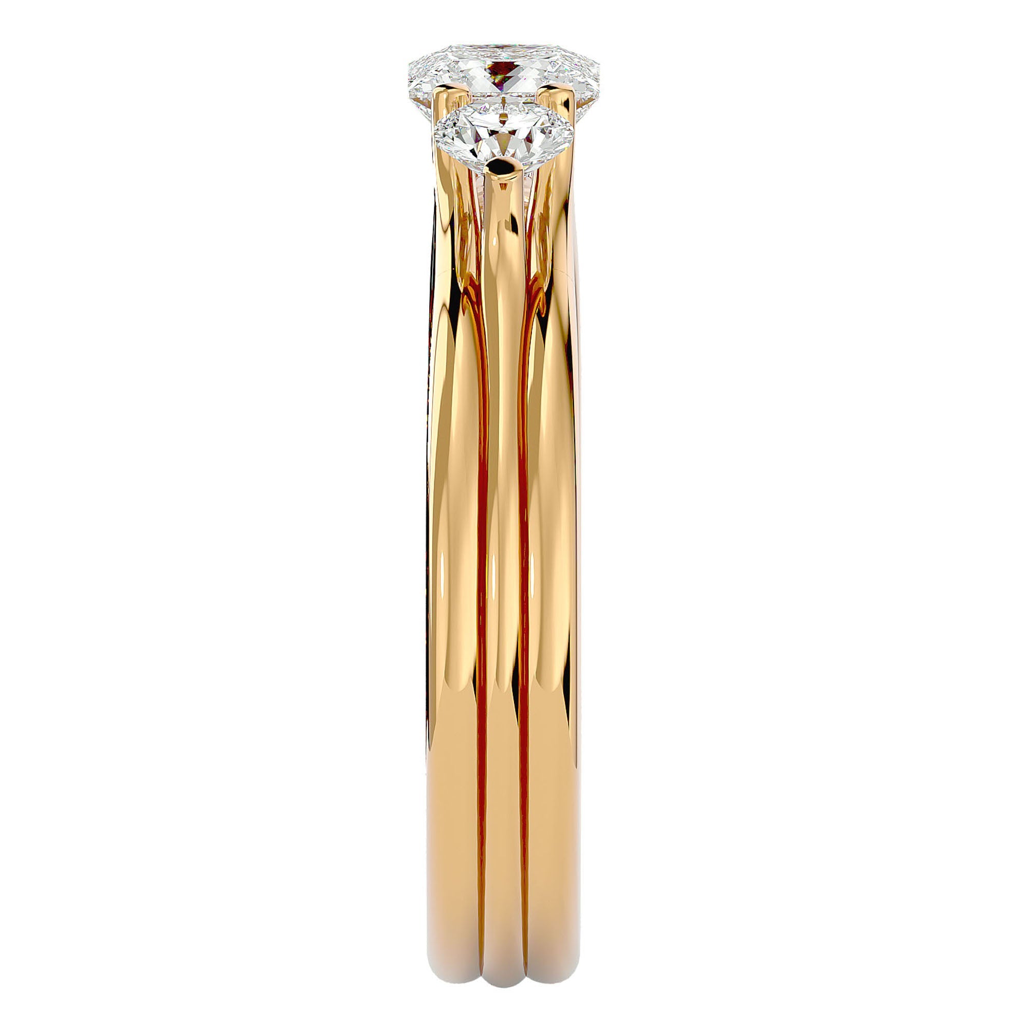Inel Triplu de Logodnă din Aur 14k Cu Trei Diamante Naturale de 0.96 ct din 14k Aur Galben - Castelo.ro