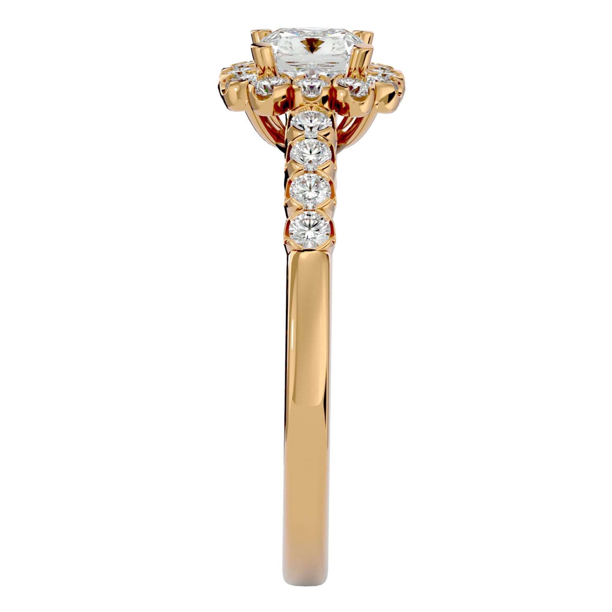 Inel de Logodnă Fleur Pavé cu Moissanite de 0.94 ct din 18k Aur Galben - Castelo.ro