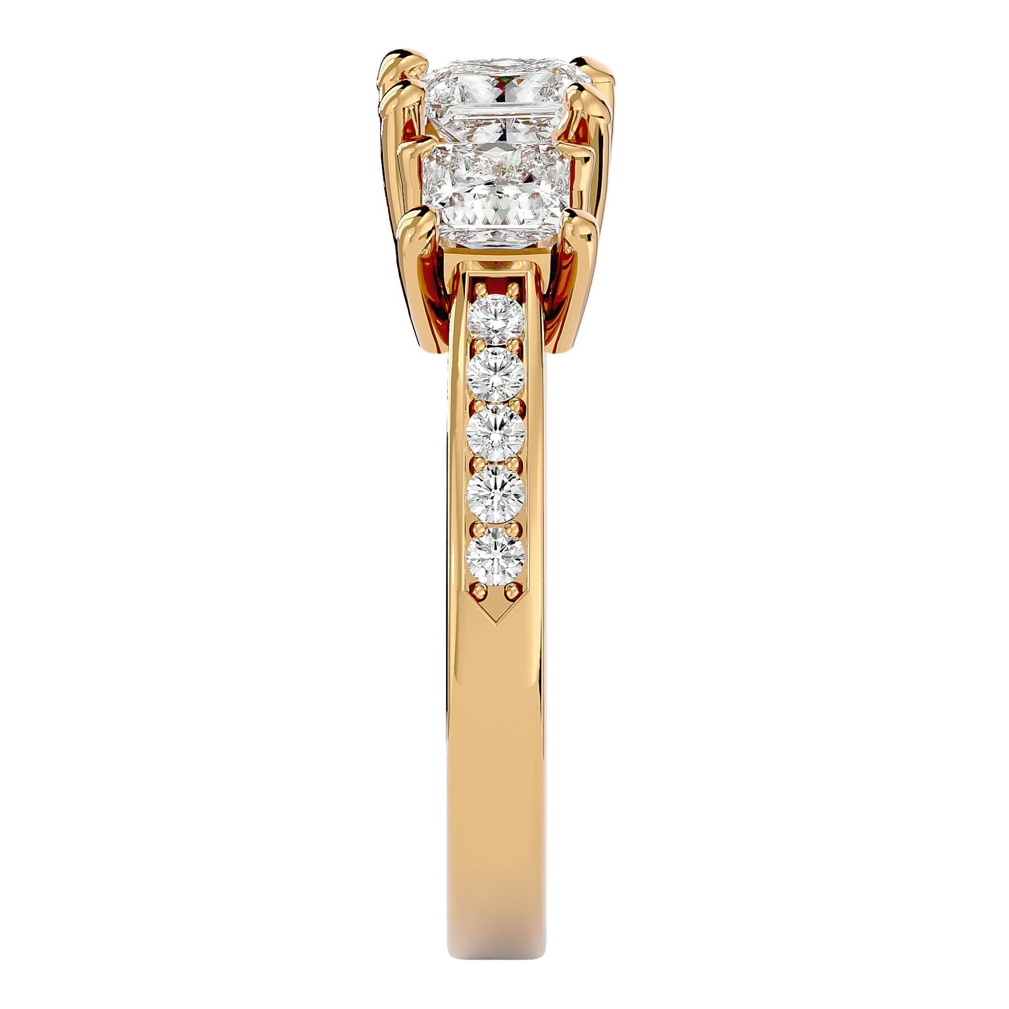 Inel de Logodnă Trei Diamante Naturale Pavè de 2.20 ct din 18k Aur Galben - Castelo.ro