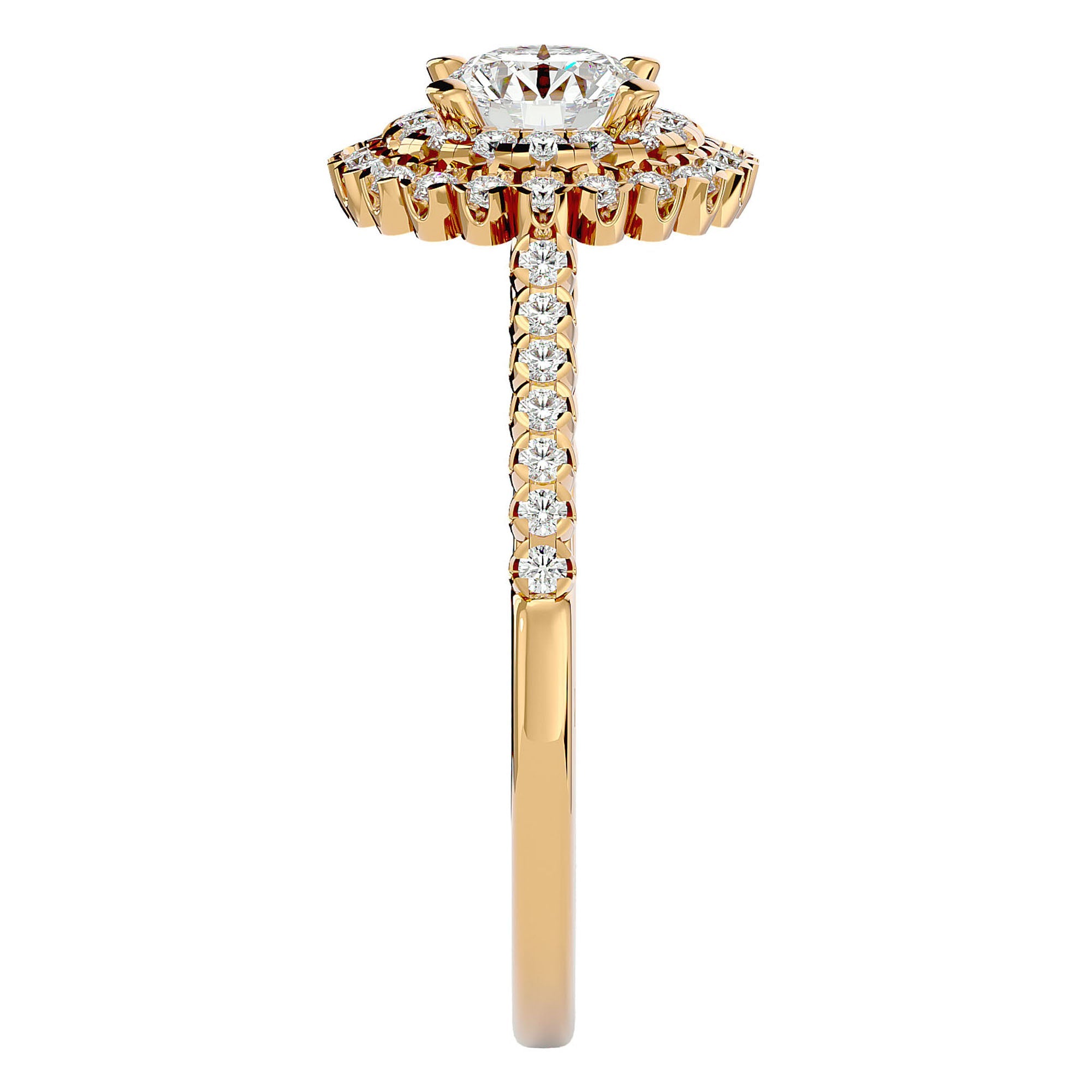 Inel de Logodnă cu Moissanite Brilliant Duo Halo Pavé de 0.86 ct din 18k Aur Galben - Castelo.ro