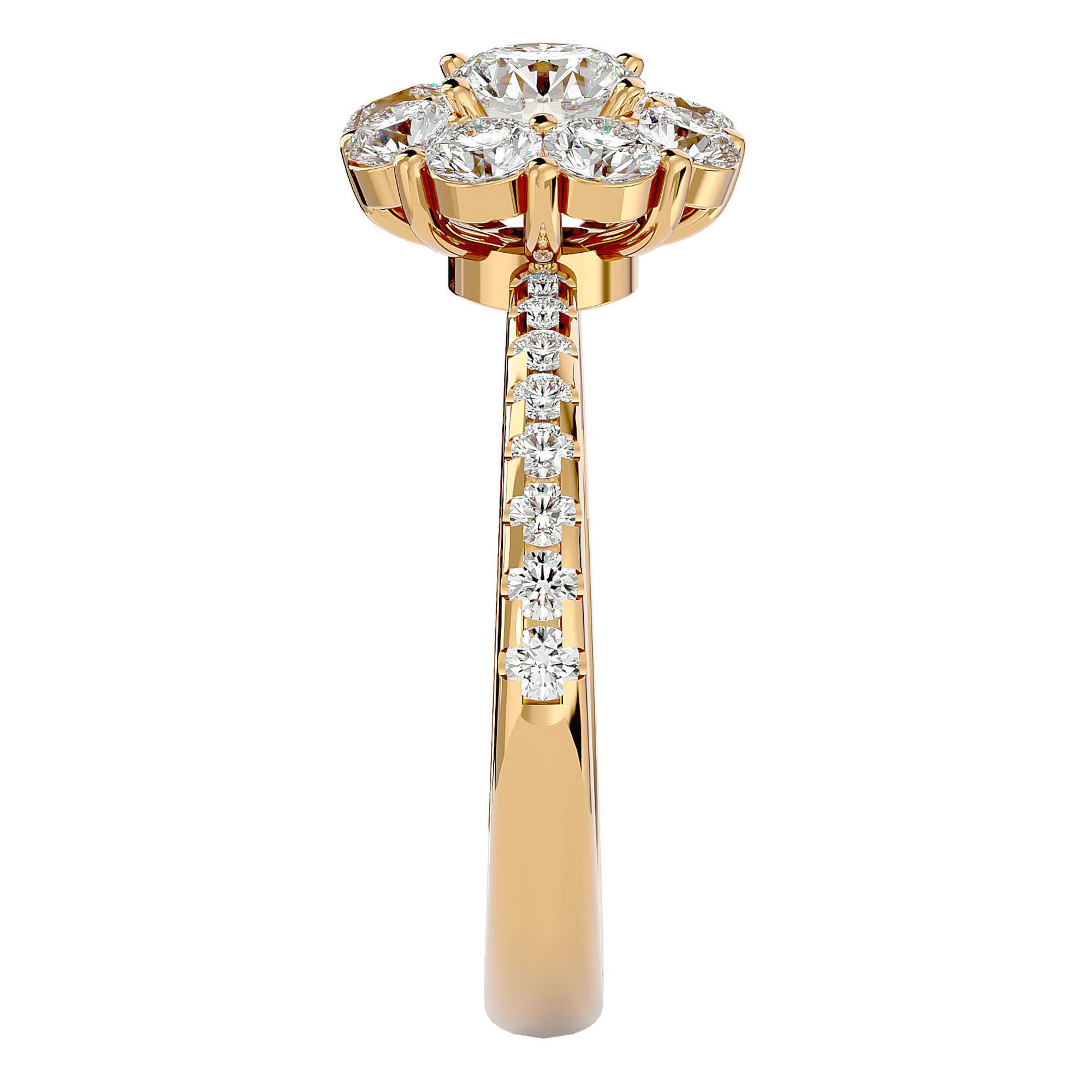 Inel de Logodnă Fleur din Aur 14k cu Diamante Create în Laborator Halo Pavé de 1.64 ct din 14k Aur Galben - Castelo.ro