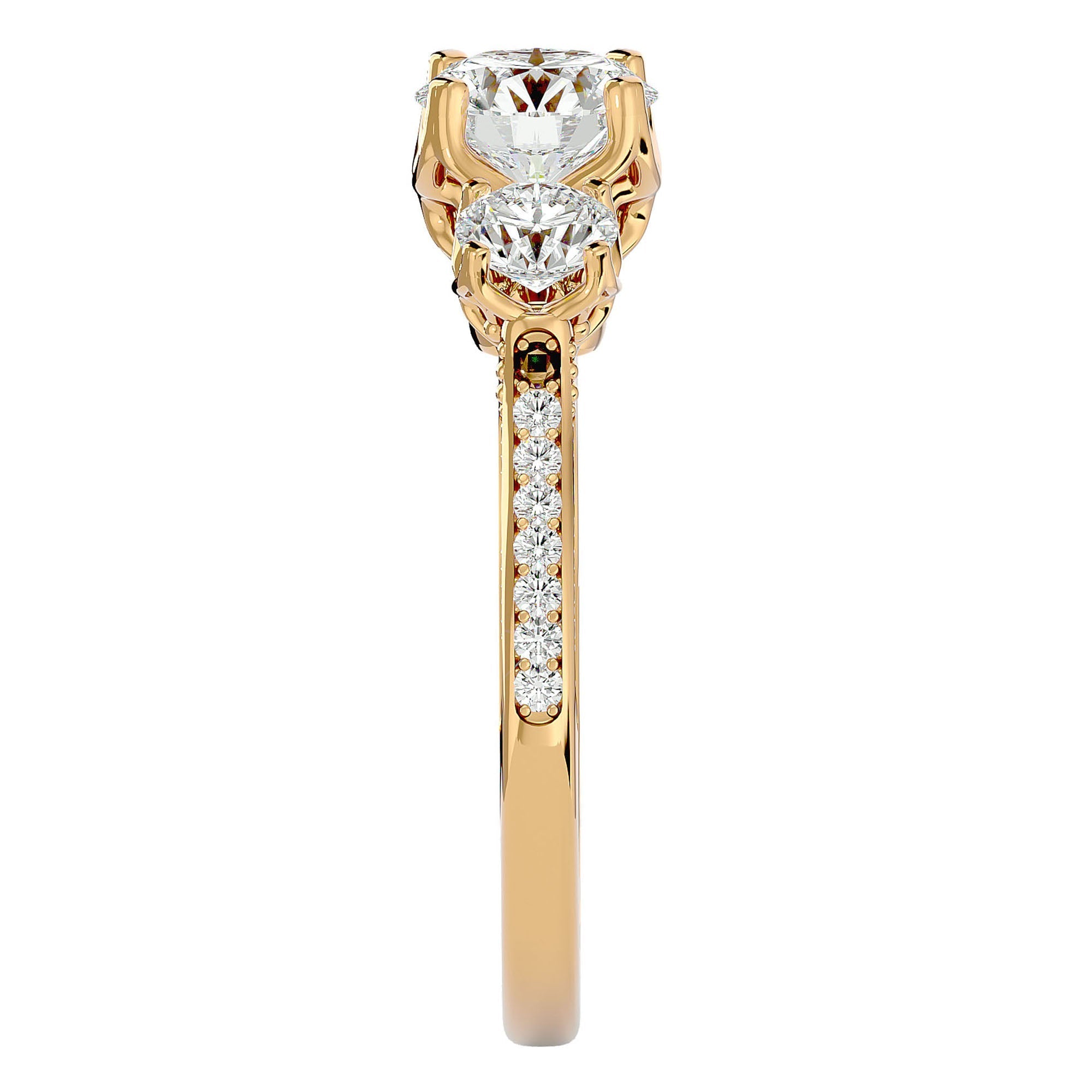 Inel de Logodnă din Aur 14k cu Trei Diamante Create în Laborator Solitaire Pavè de 1.90 ct din 14k Aur Galben - Castelo.ro