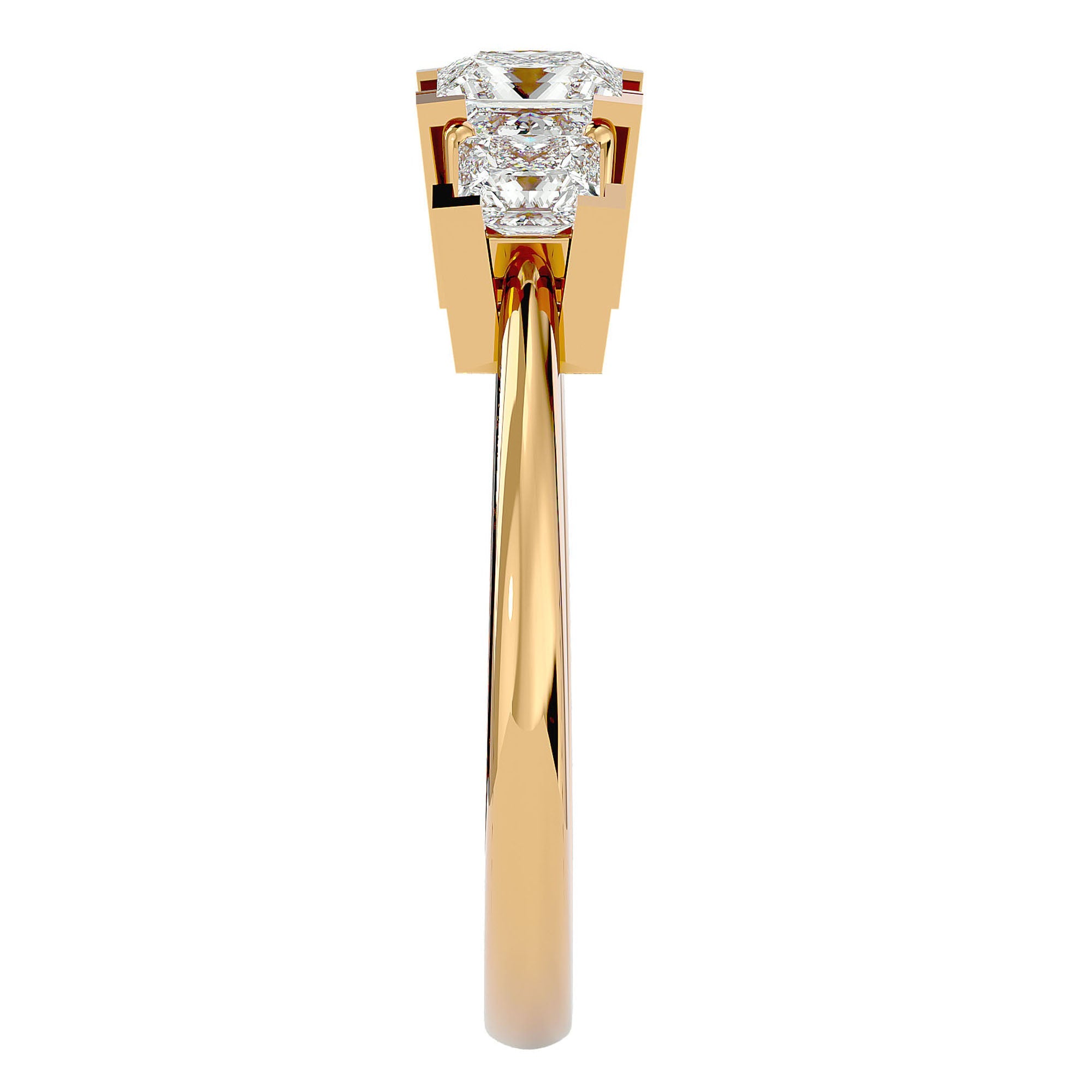 Inel de Logodnă Cu Trei Moissanite Tăietură Prințesă de 1.32 ct din 18k Aur Galben - Castelo.ro