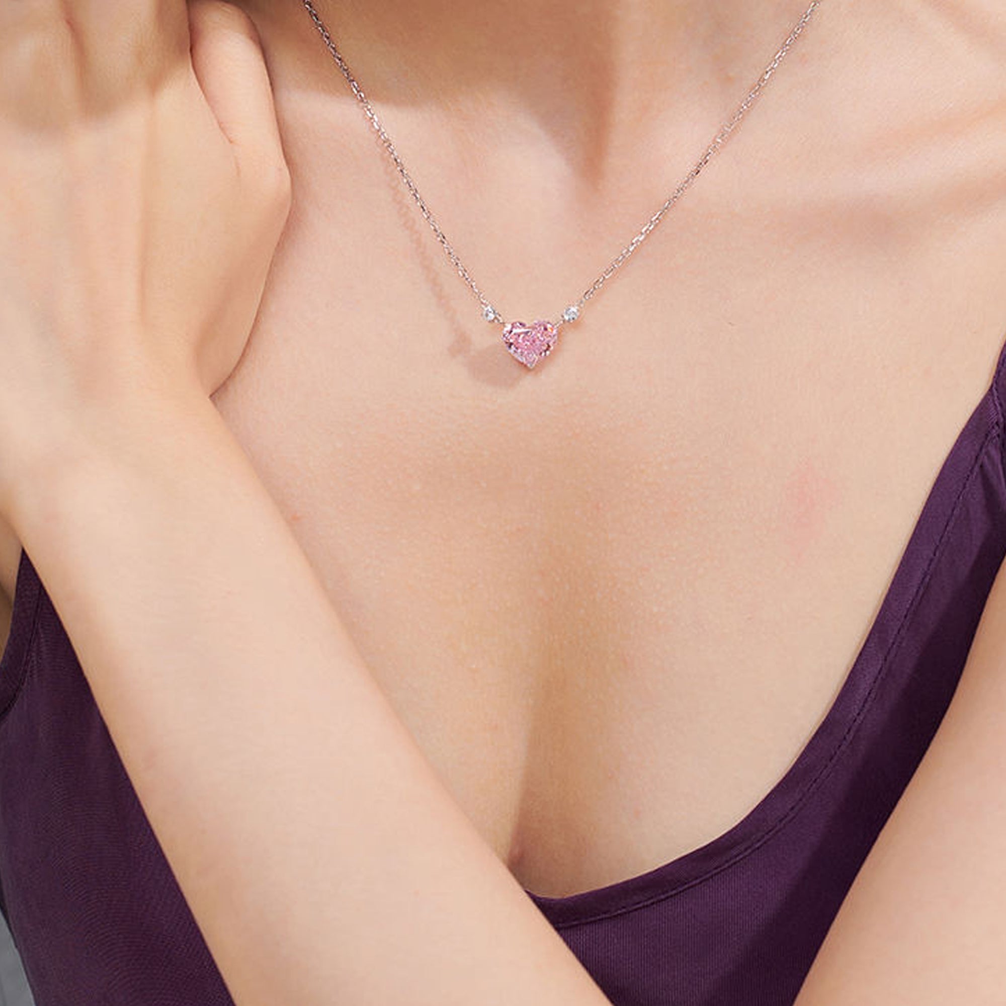 Colier Pendant Inimă Roz din Argint 925 cu Zircon din - Castelo.ro