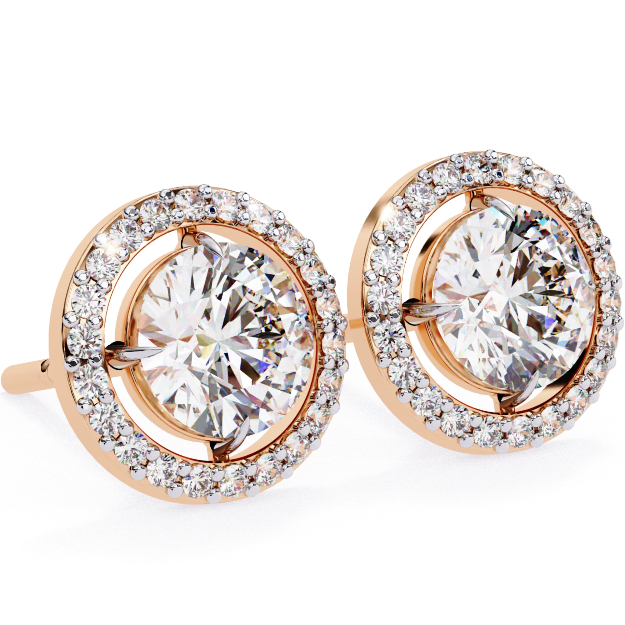 Cercei Stud Round Halo cu Diamante Create în Laborator de 0.92 ct din 18K Aur Roz - Castelo.ro