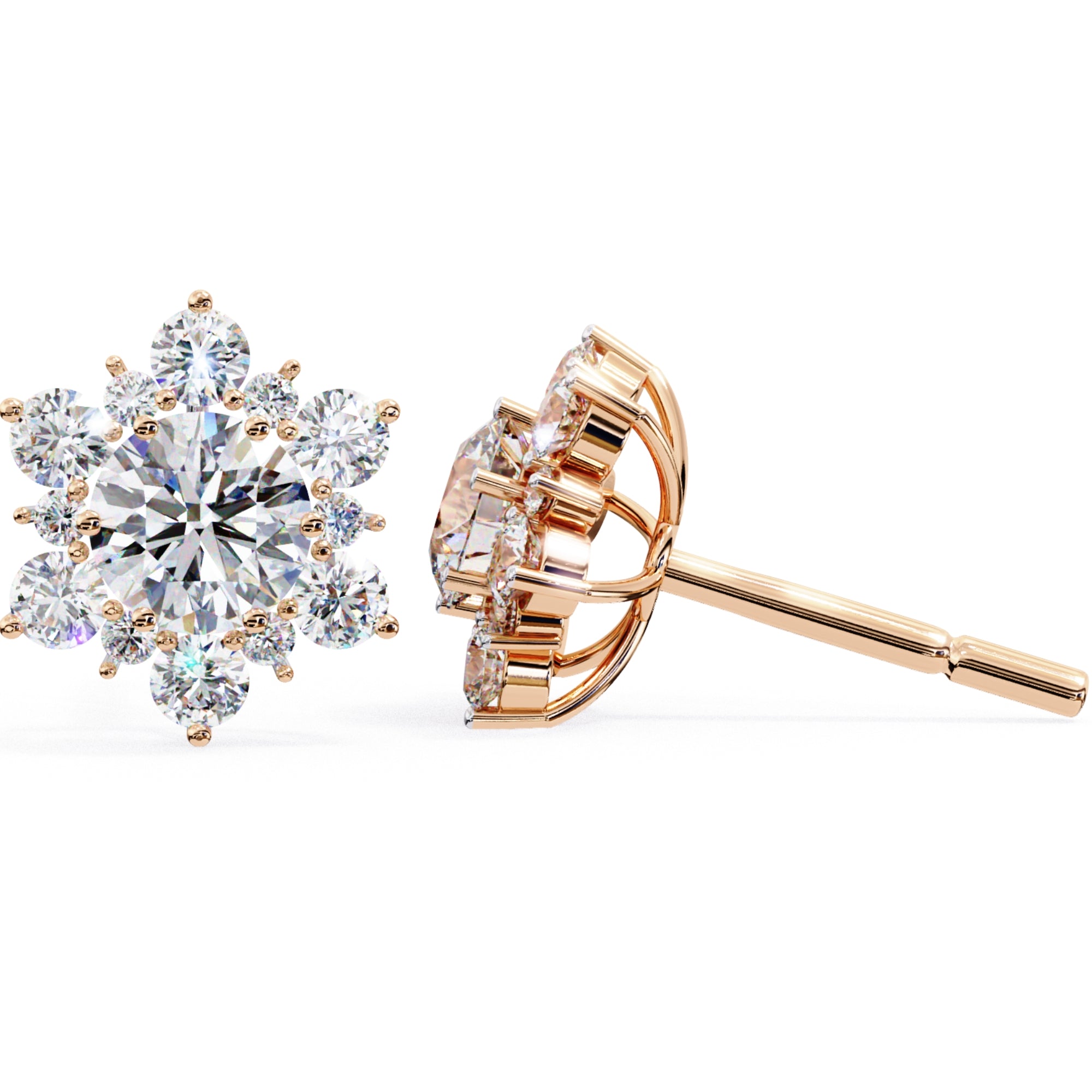 Cercei Stud Snowflake cu Diamante Create în Laborator de 0.72 ct din 18K Aur Roz - Castelo.ro