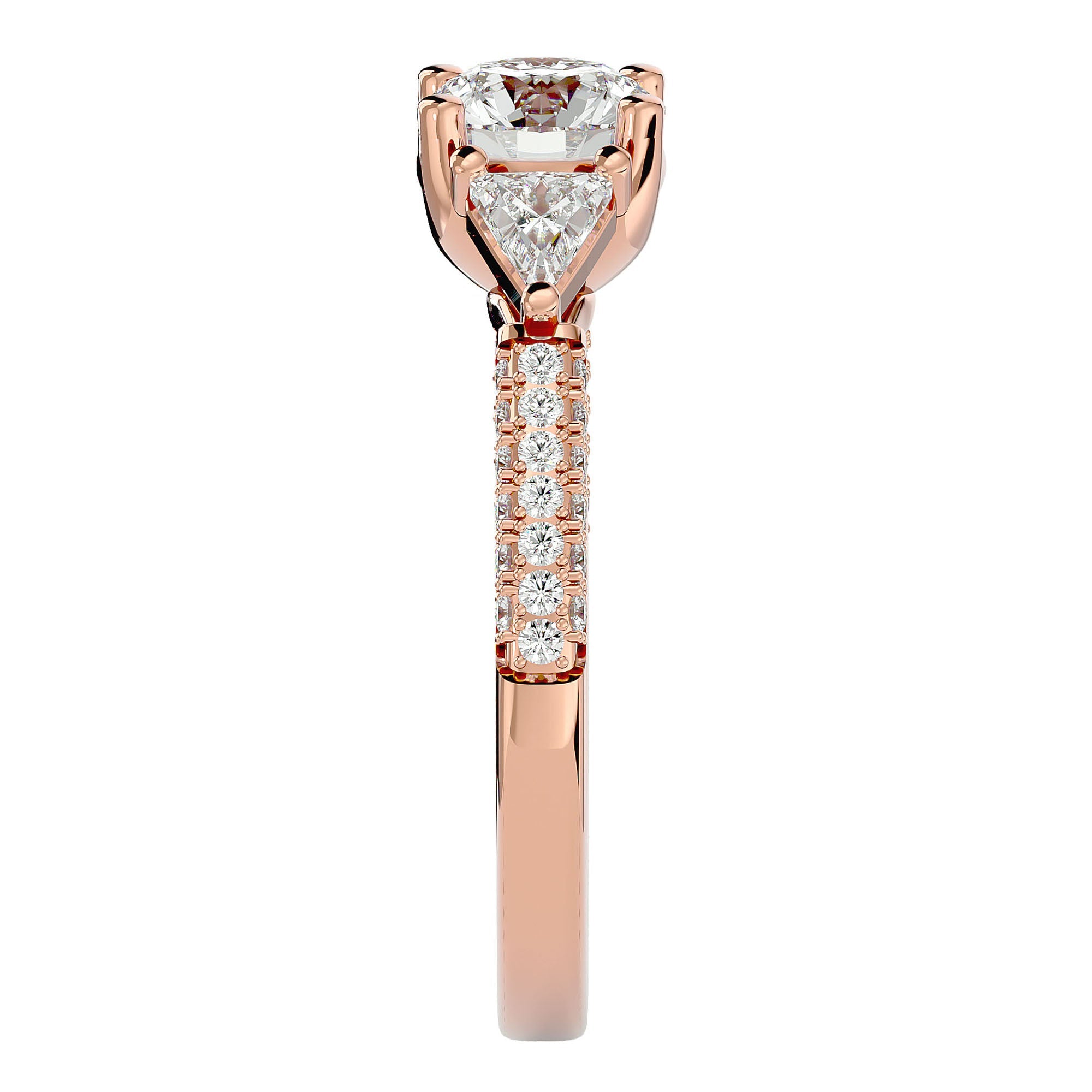 Inel de Logodnă din Aur 14k cu Trei Moissanite Pavè de 1.63 ct din 14k Aur Roz - Castelo.ro