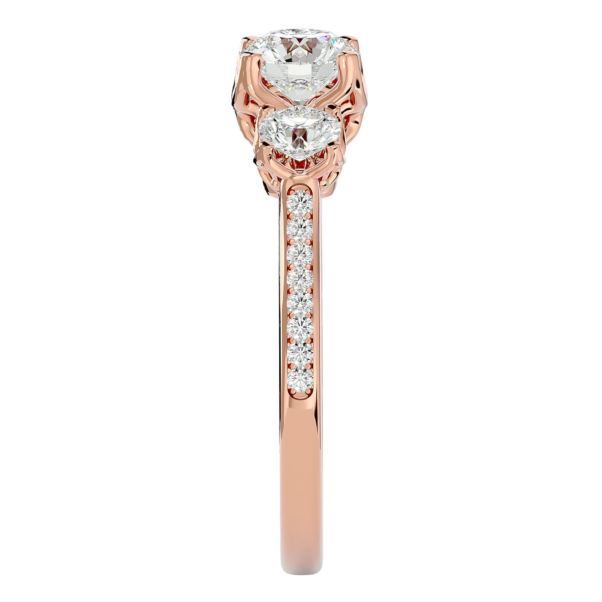 Inel de Logodnă din Aur 14k cu Trei Diamante Naturale Pavè de 1.80 ct din 14k Aur Roz - Castelo.ro