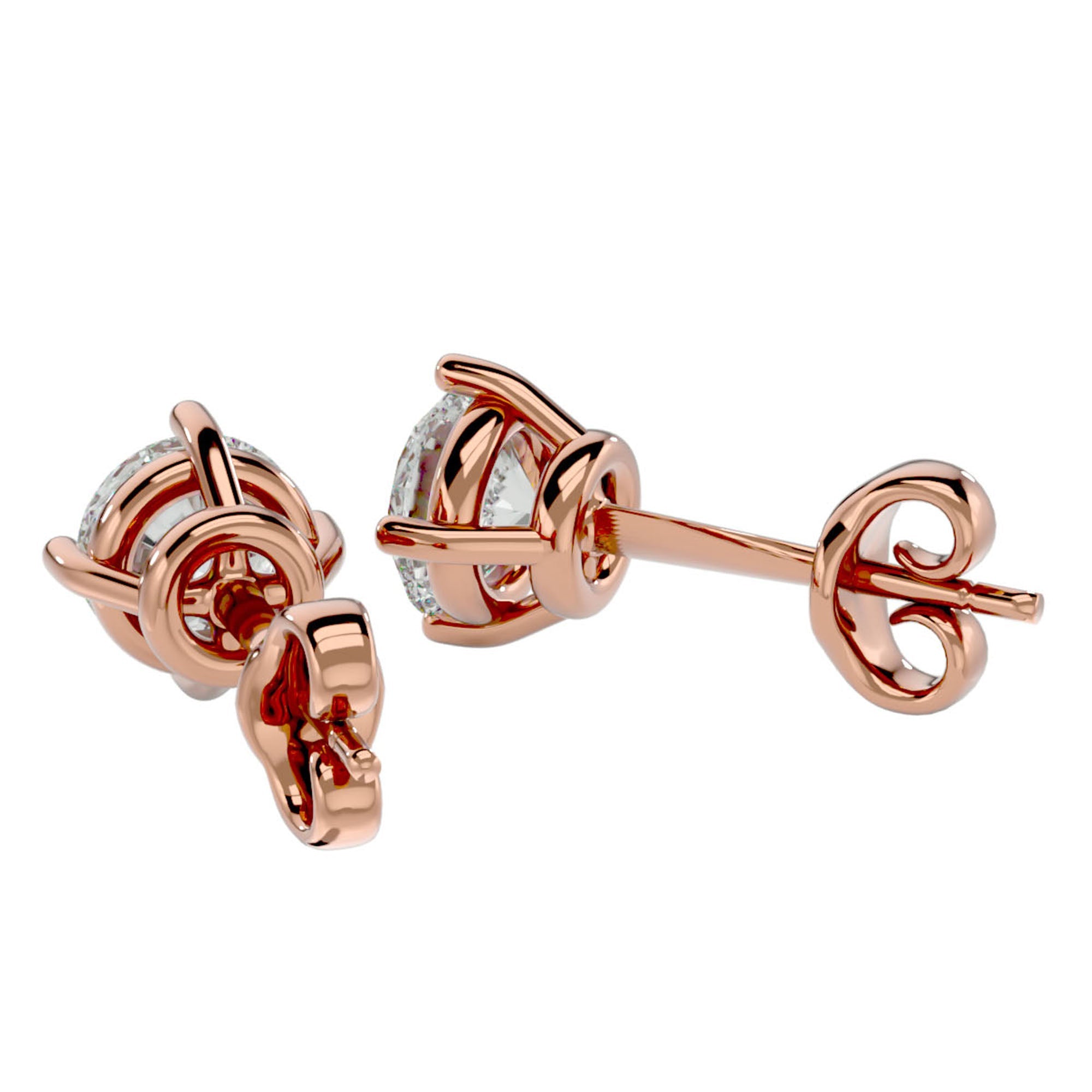 Cercei Stud Cu Diamante Naturale Tăietură Rotundă Briliantă de 1.05 ct din 18k Aur Roz - Castelo.ro