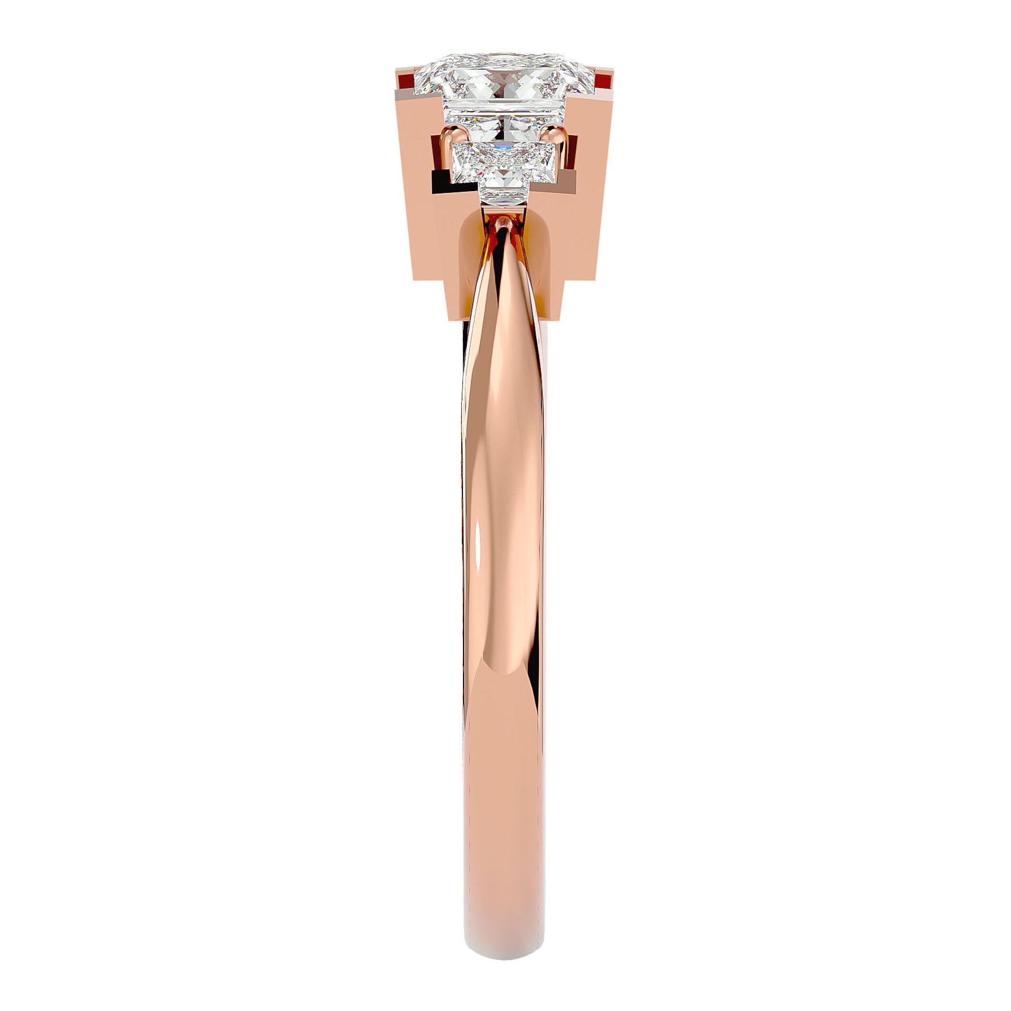 Inel de Logodnă Cu Trei Moissanite Tăietură Prințesă de 1.00 ct din 18k Aur Roz - Castelo.ro
