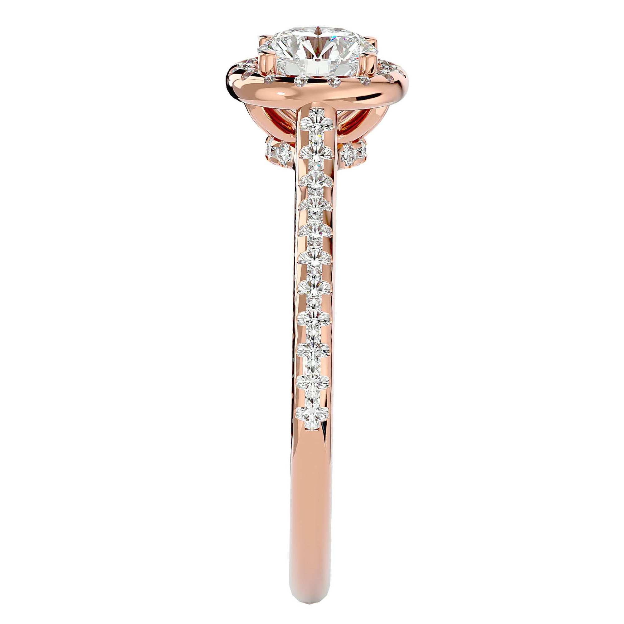 Inel de Logodnă Talisman din Aur 14k cu Moissanite Halo Pavé de 0.89 ct din 14k Aur Roz - Castelo.ro
