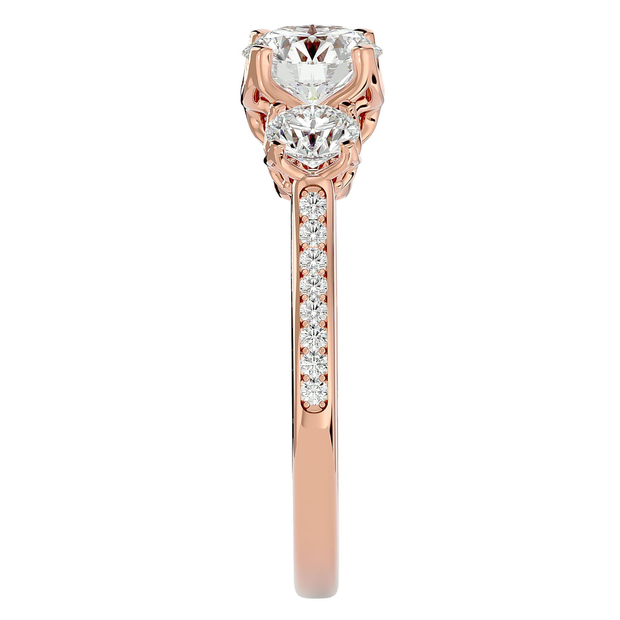 Inel de Logodnă cu Trei Diamante Naturale Solitaire Pavè de 1.80 ct din 18k Aur Roz - Castelo.ro
