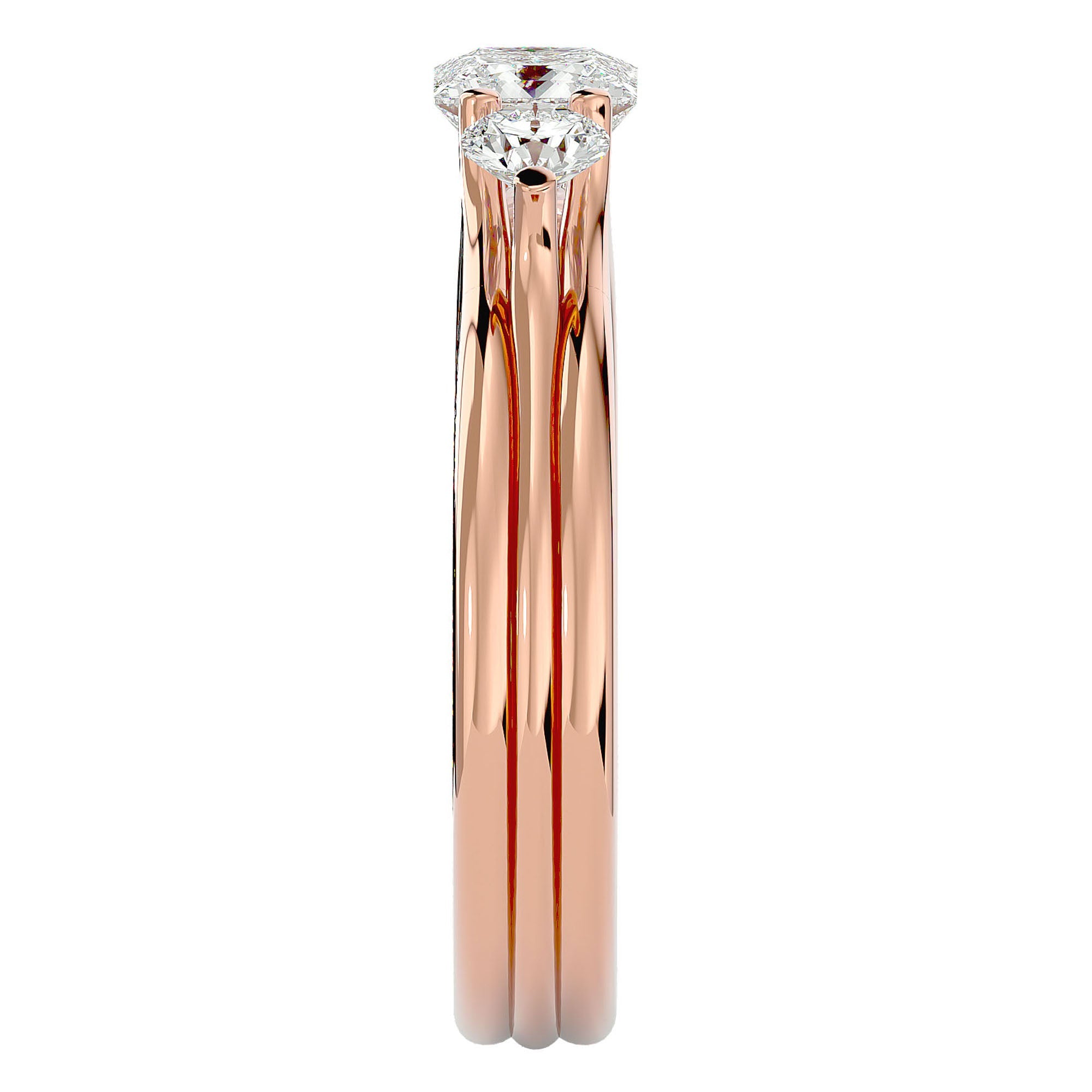 Inel Triplu de Logodnă Cu Trei Diamante Naturale de 0.96 ct din 18k Aur Roz - Castelo.ro