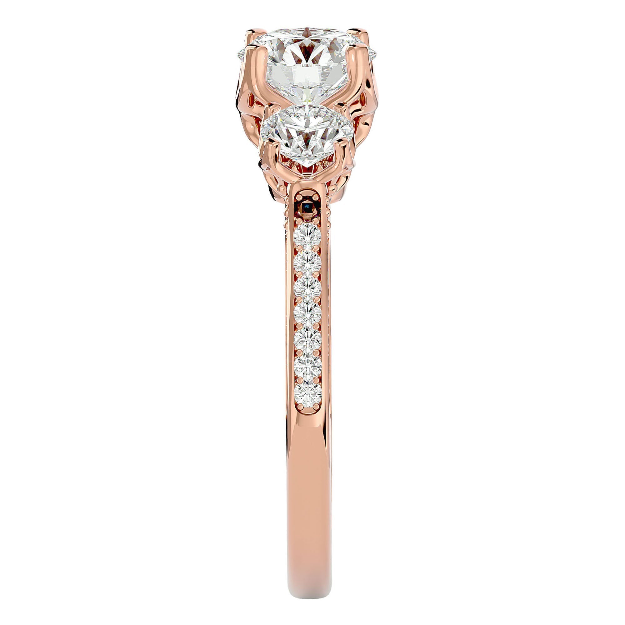 Inel de Logodnă din Aur 14k cu Trei Diamante Create în Laborator Solitaire Pavè de 1.90 ct din 14k Aur Roz - Castelo.ro