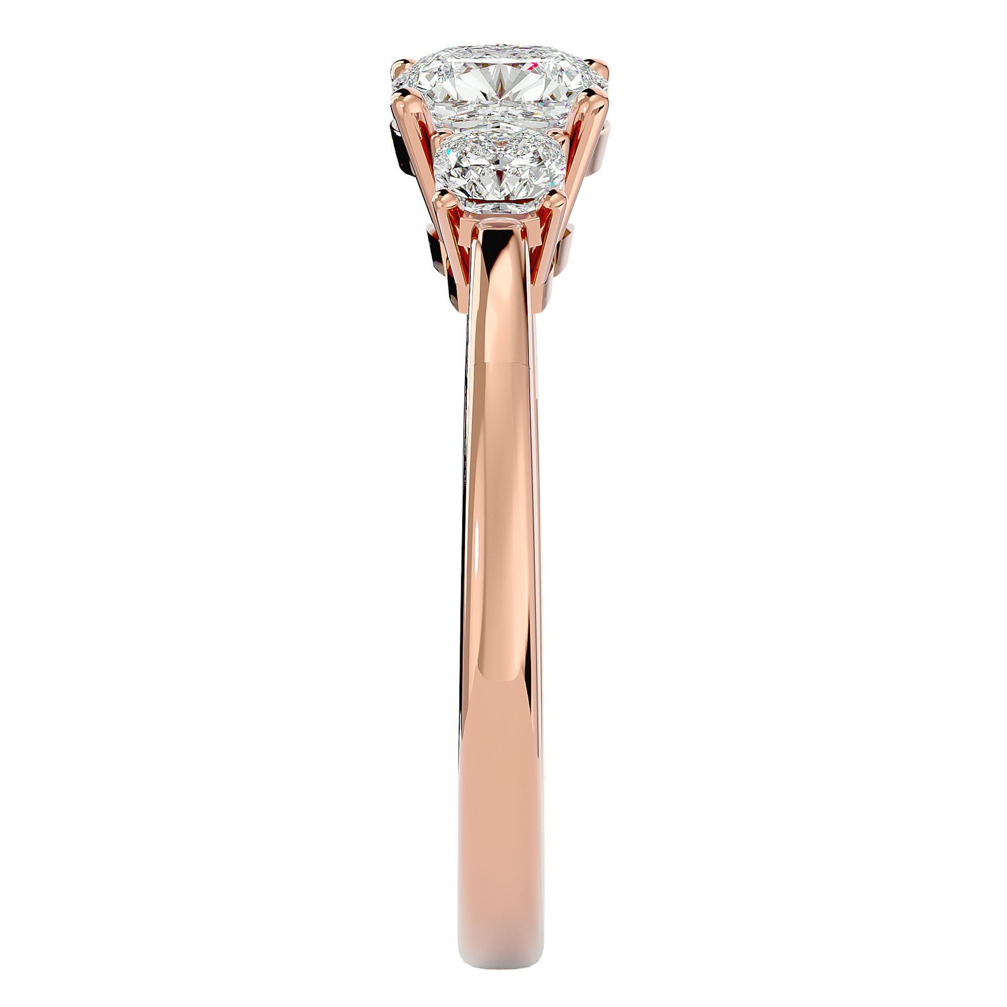 Inel de Logodnă Solitaire cu Trei Diamante Create în Laborator de 1.57 ct din 18k Aur Roz - Castelo.ro