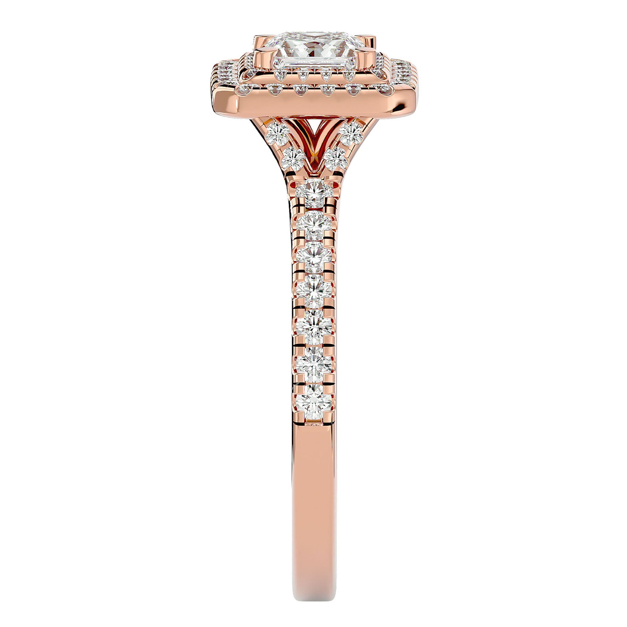 Inel Tăietură Princess Si Cadru Halo din Aur 14k cu Diamante Create în Laborator de 0.95 ct din 14k Aur Roz - Castelo.ro