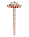 Inel de Logodnă cu Diamante Create în Laborator Brilliant Duo Halo Pavé de 0.86 ct din 18k Aur Roz - Castelo.ro