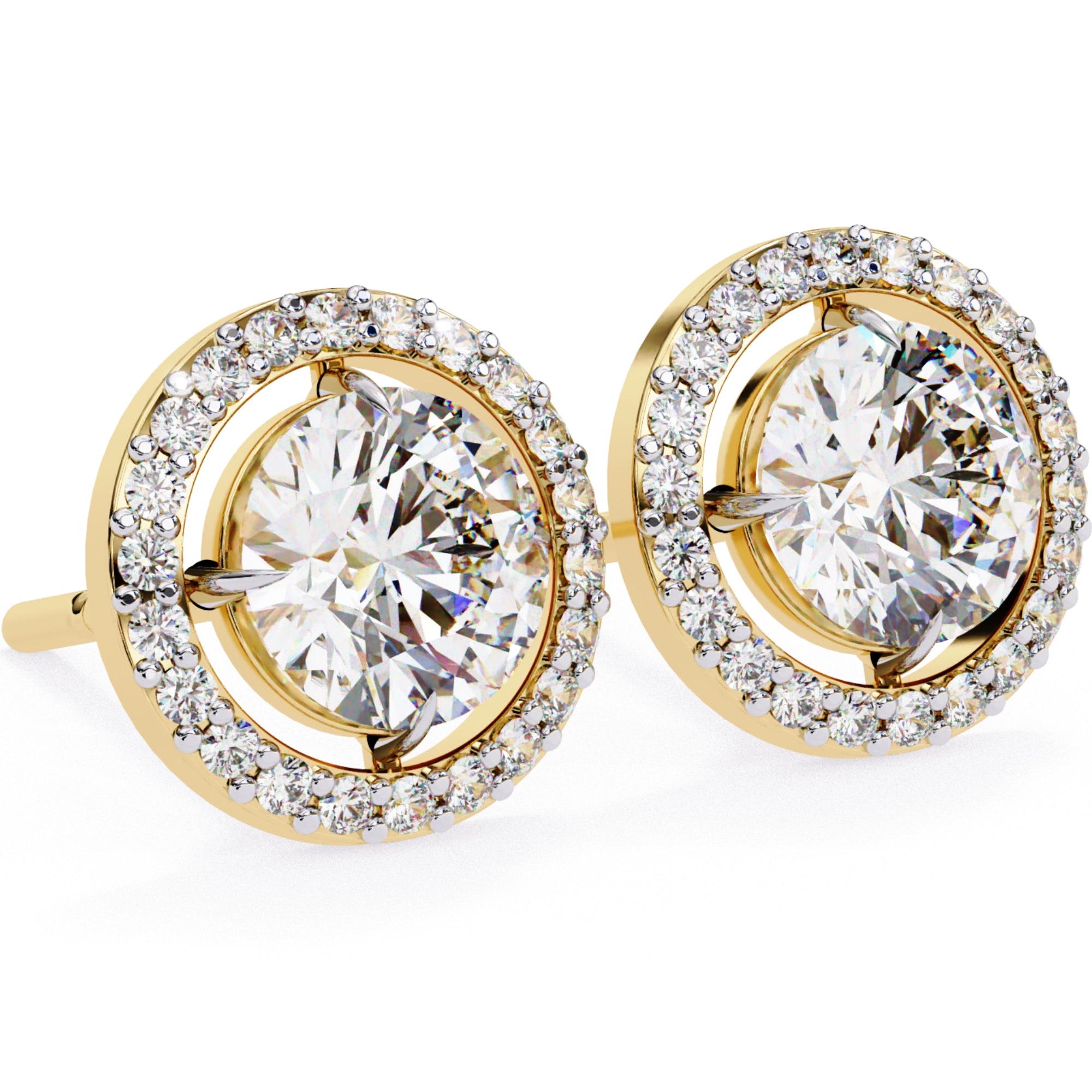 Cercei Stud Round Halo cu Diamante Create în Laborator de 0.92 ct din 18K Aur Galben - Castelo.ro