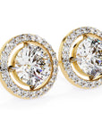 Cercei Stud Round Halo cu Moissanite de 0.92 ct din 18K Aur Galben - Castelo.ro