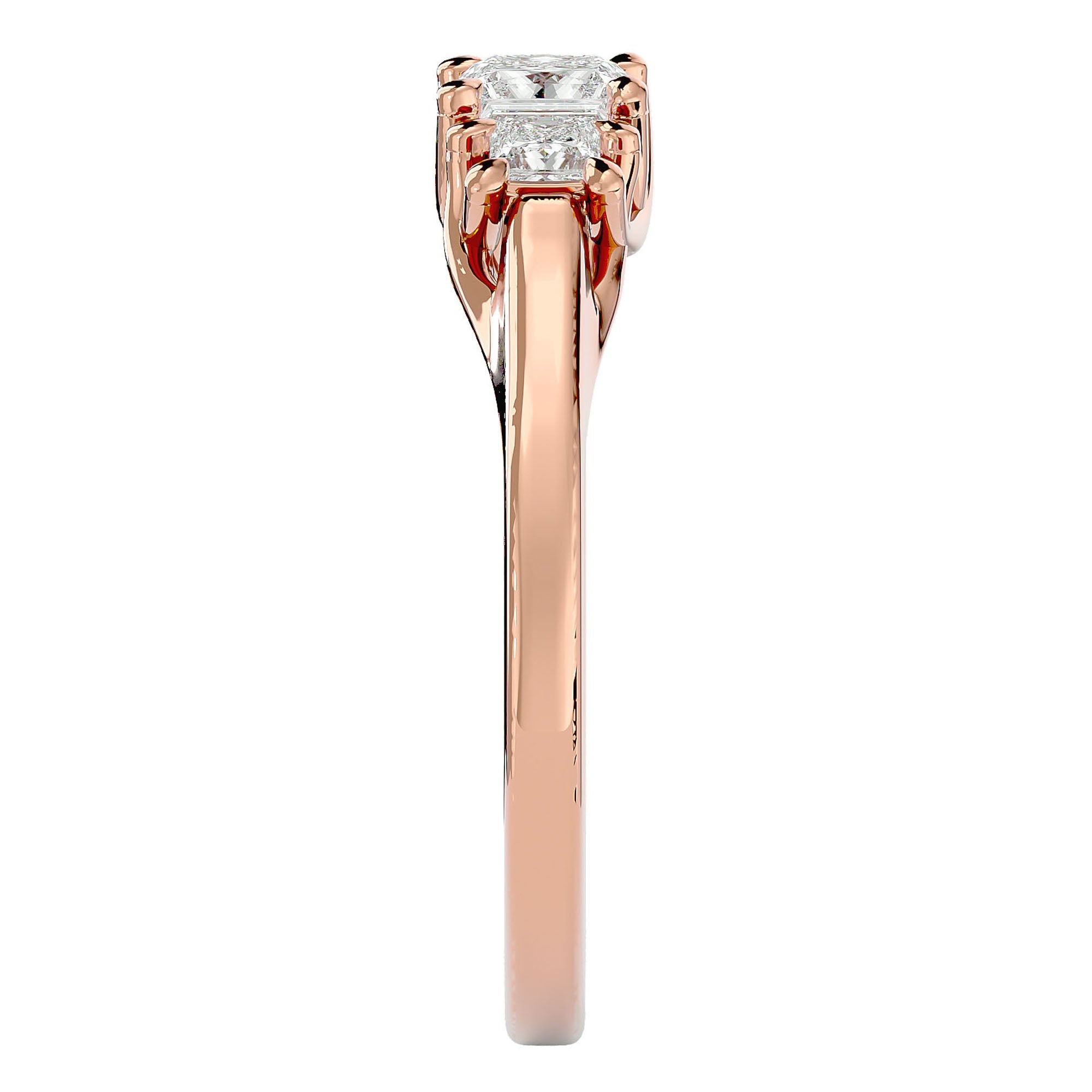 Inel de Logodnă cu Trei Diamante Naturale In Forma De Prințesă de 0.59 ct din 18k Aur Roz - Castelo.ro