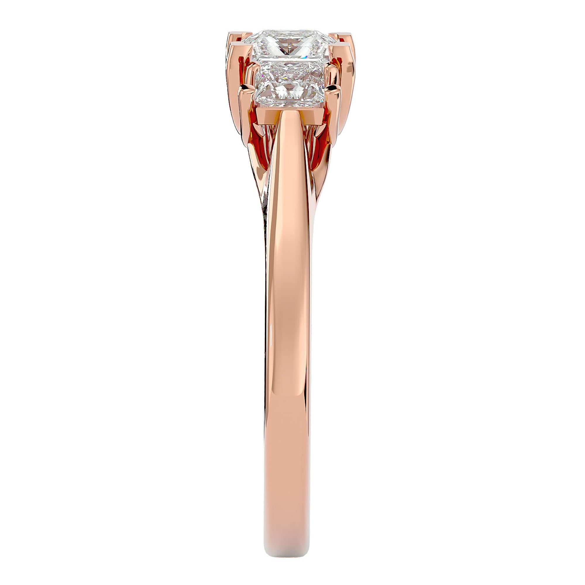 Inel de Logodnă Trei Moissanite Cu Tăietură De Prințesă de 0.96 ct din 18k Aur Roz - Castelo.ro