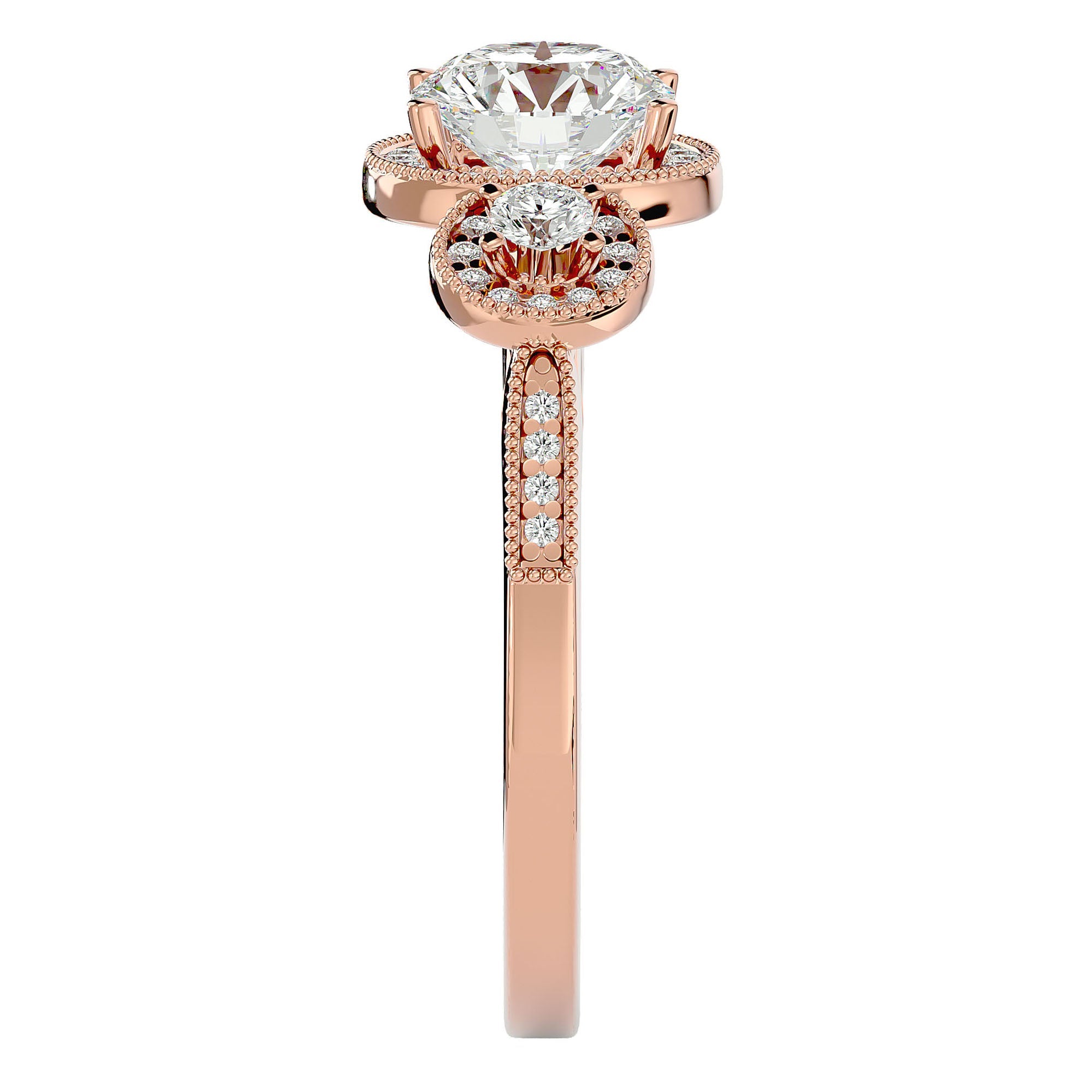 Inel de Logodnă Vintage din Aur 14k Cu Trei Diamante Naturale de 1.43 ct din 14k Aur Roz - Castelo.ro