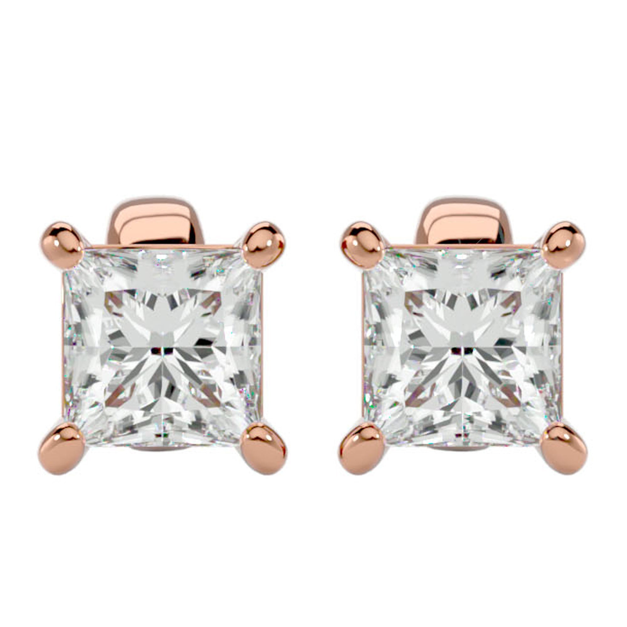 Cercei Stud Montură Prințesă cu Diamant Natural de 1 ct din 18k Aur Roz - Castelo.ro