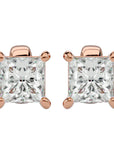Cercei Stud Montură Prințesă cu Diamant Natural de 1 ct din 18k Aur Roz - Castelo.ro