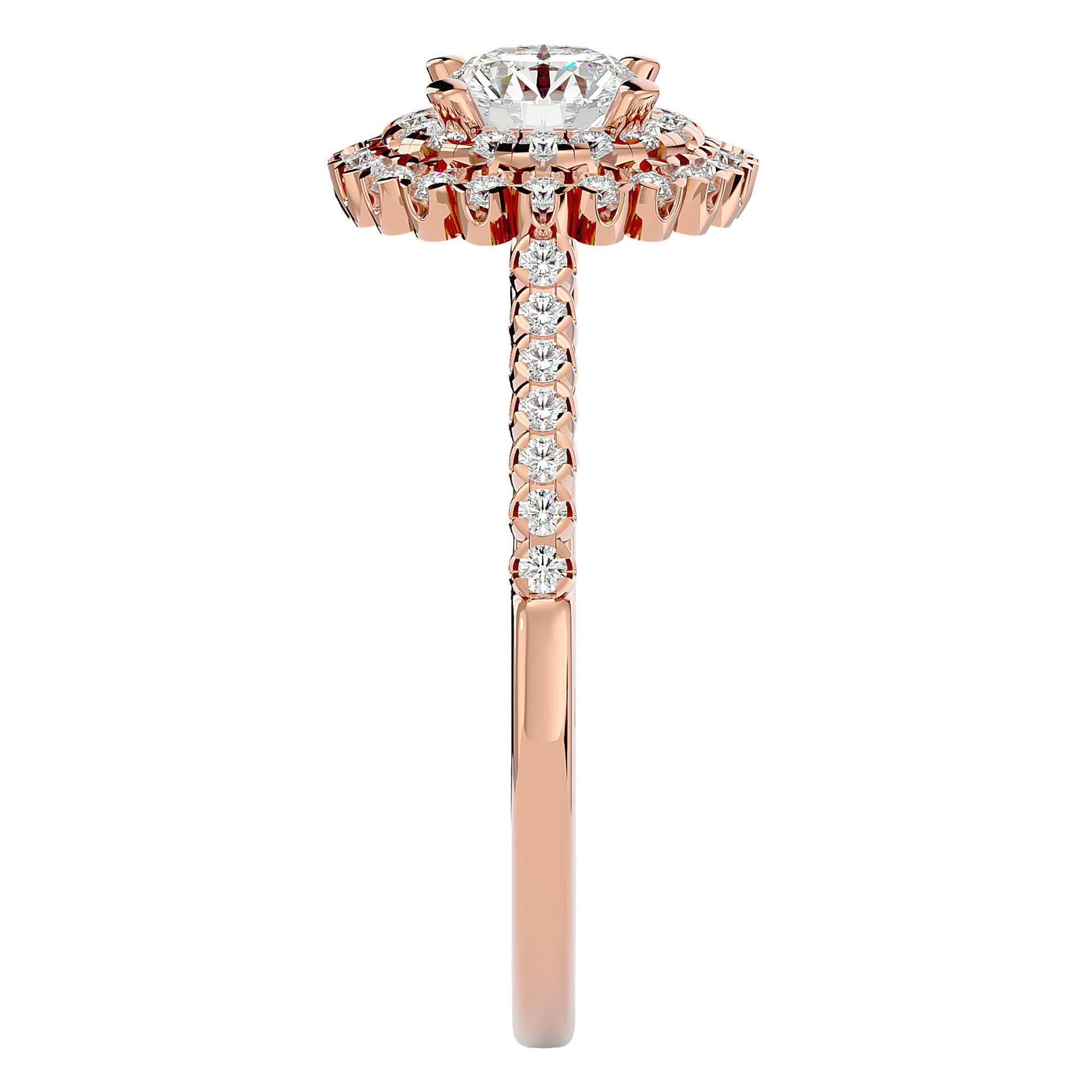 Inel de Logodnă cu Moissanite Brilliant Duo Halo Pavé de 0.86 ct din 18k Aur Roz - Castelo.ro