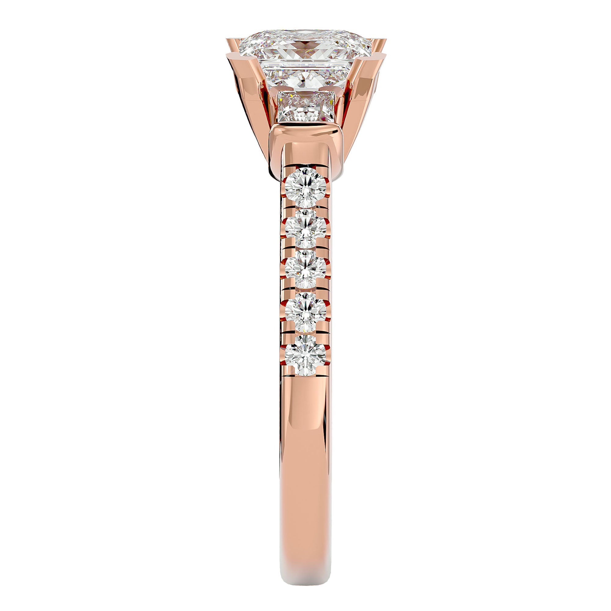 Inel de Logodnă cu Trei Moissanite In Forma De Prințesă de 1.72 ct din 18k Aur Roz - Castelo.ro