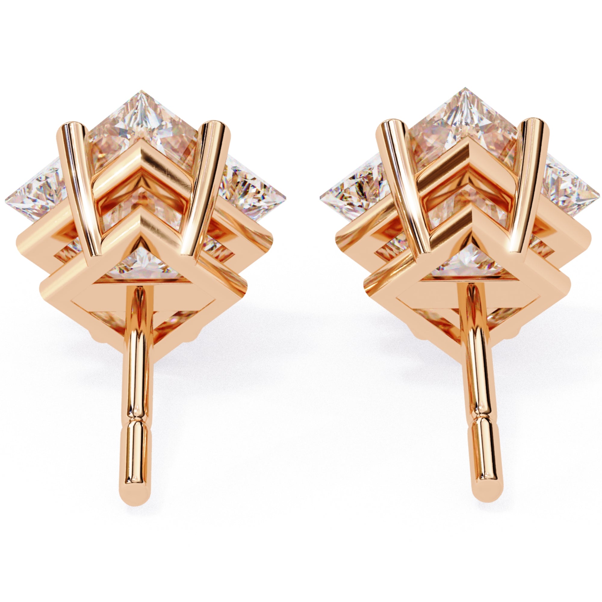 Cercei Stud Cu Diamante Naturale Tăietură Princess de 2 ct din - Castelo.ro