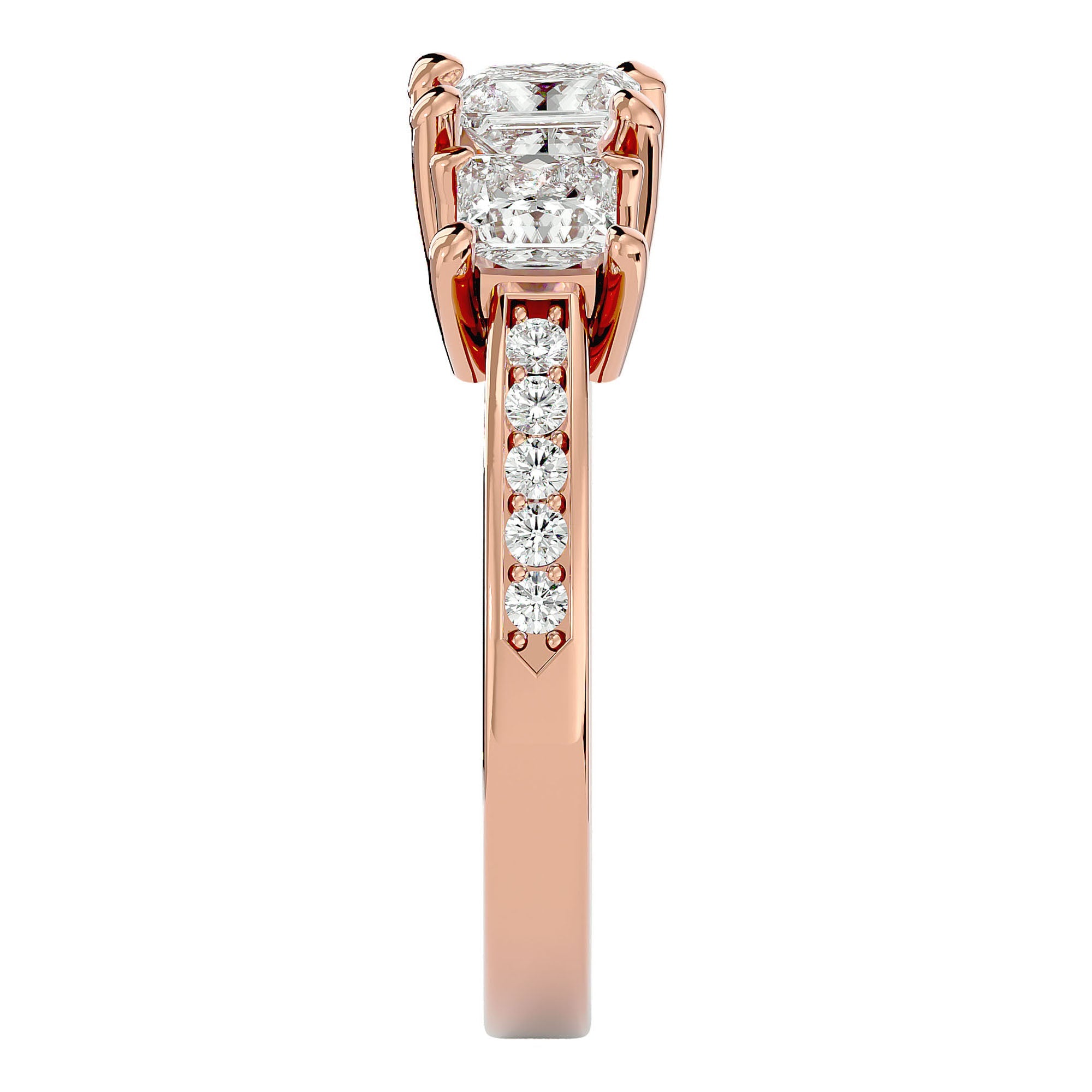 Inel de Logodnă Trei Diamante Naturale Pavè de 2.20 ct din 18k Aur Roz - Castelo.ro