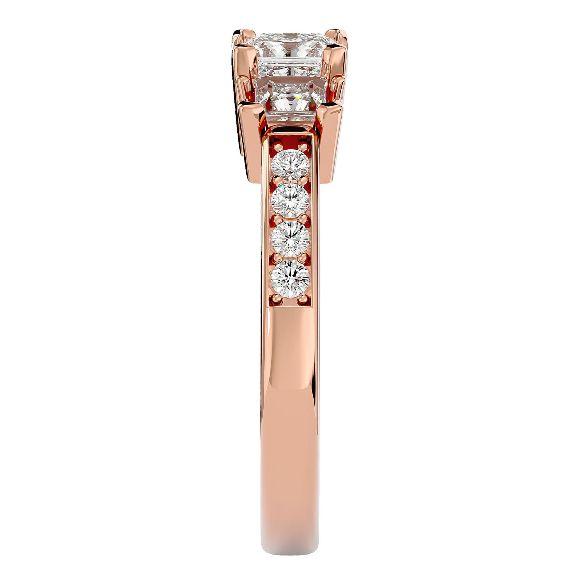 Inel de Logodnă Trei Moissanite Pavè de 1.28 ct din 18k Aur Roz - Castelo.ro